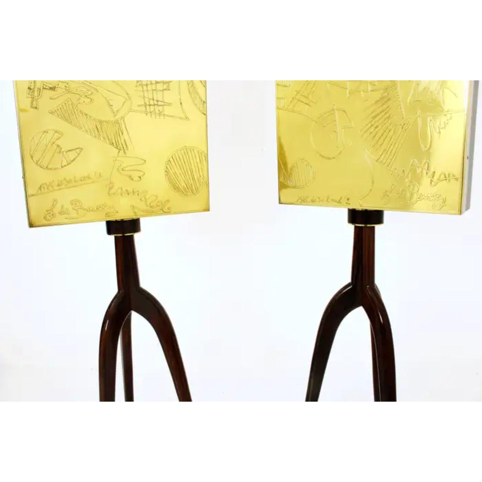 Autre Set Of 2 Couple Brass Floor Lamps by Brutalist Be en vente