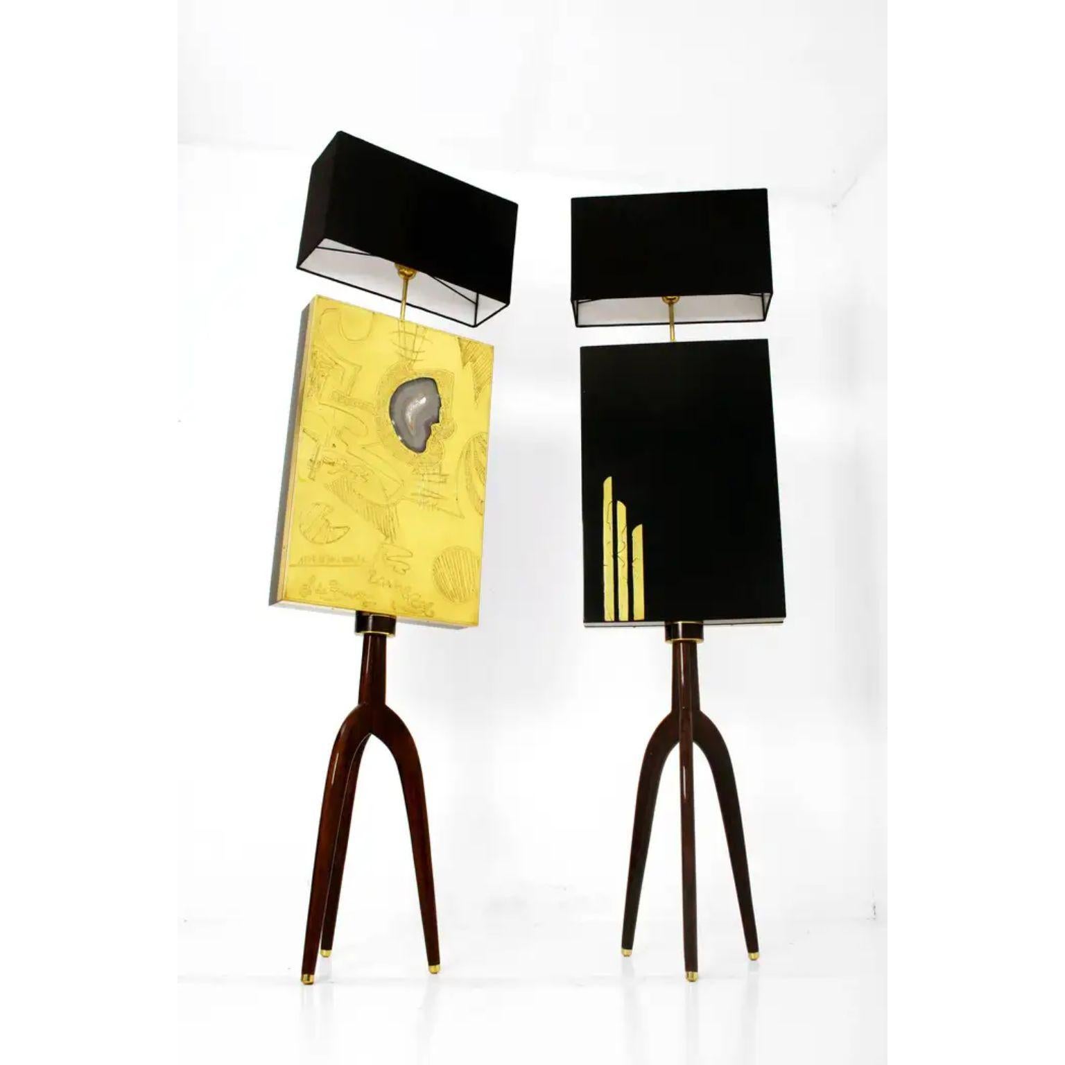 XXIe siècle et contemporain Set Of 2 Couple Brass Floor Lamps by Brutalist Be en vente