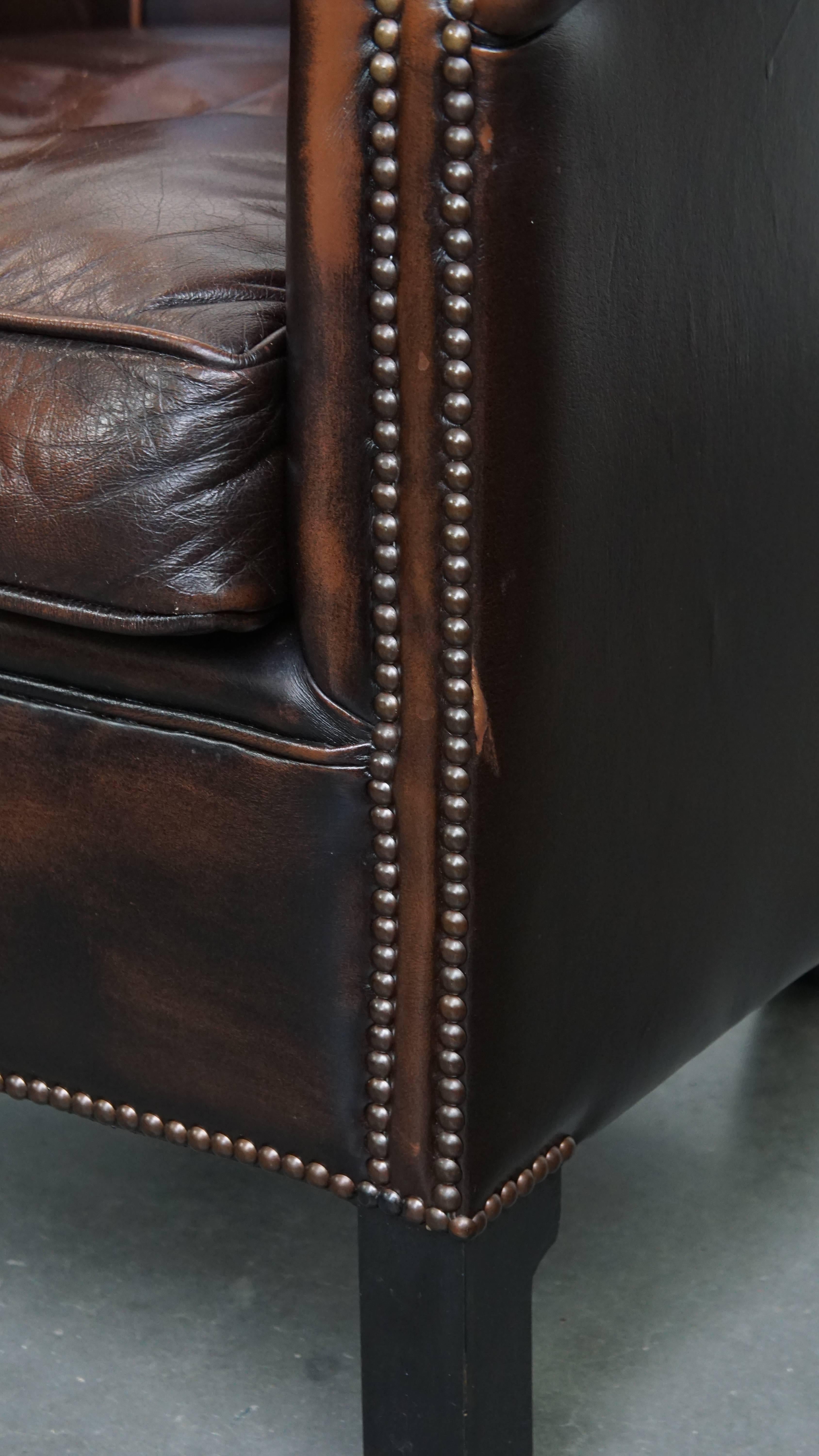 Ensemble de 2 fauteuils club en cuir de vachette de style anglais en vente 6