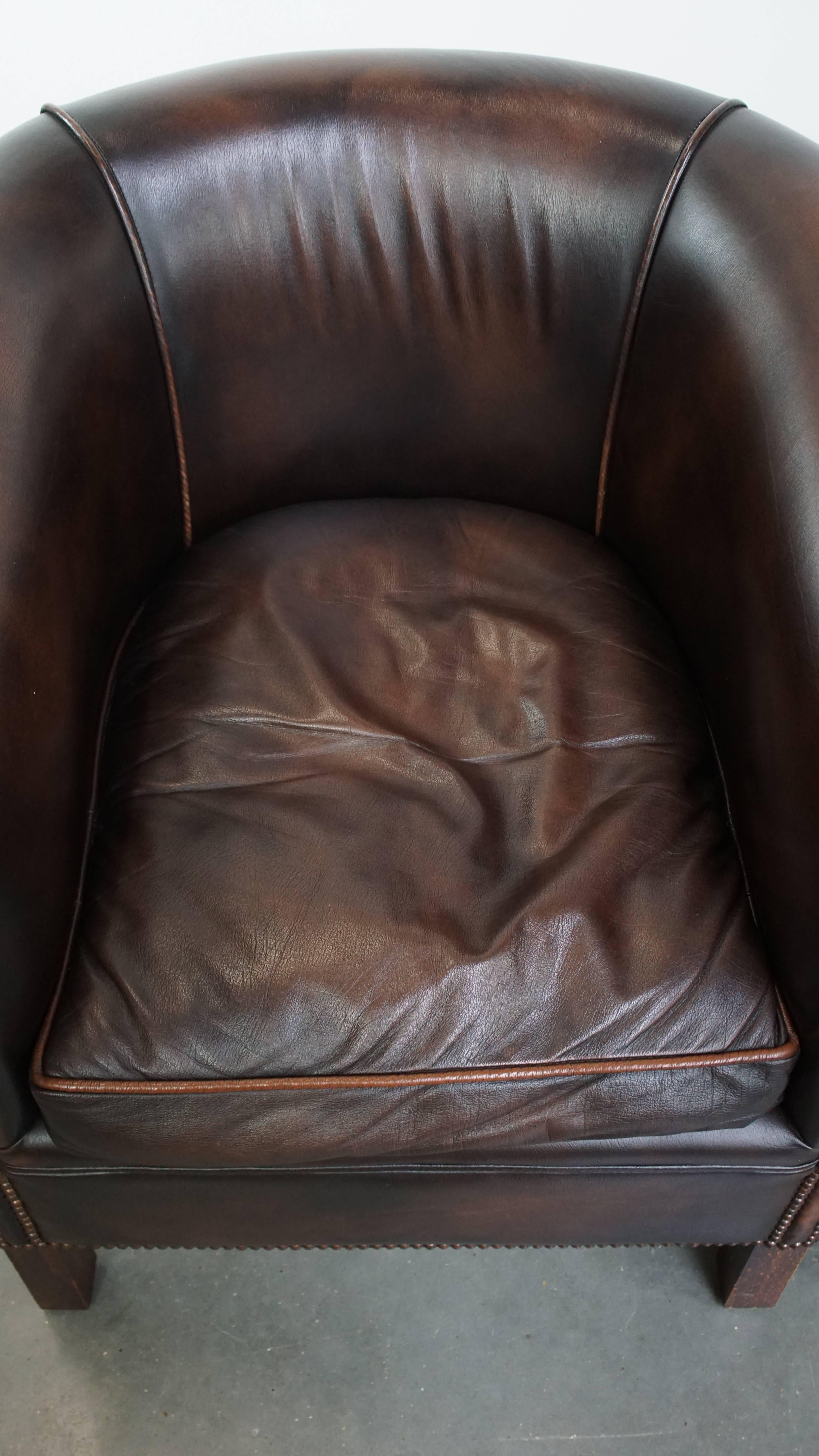 Ensemble de 2 fauteuils club en cuir de vachette de style anglais Bon état - En vente à Harderwijk, NL