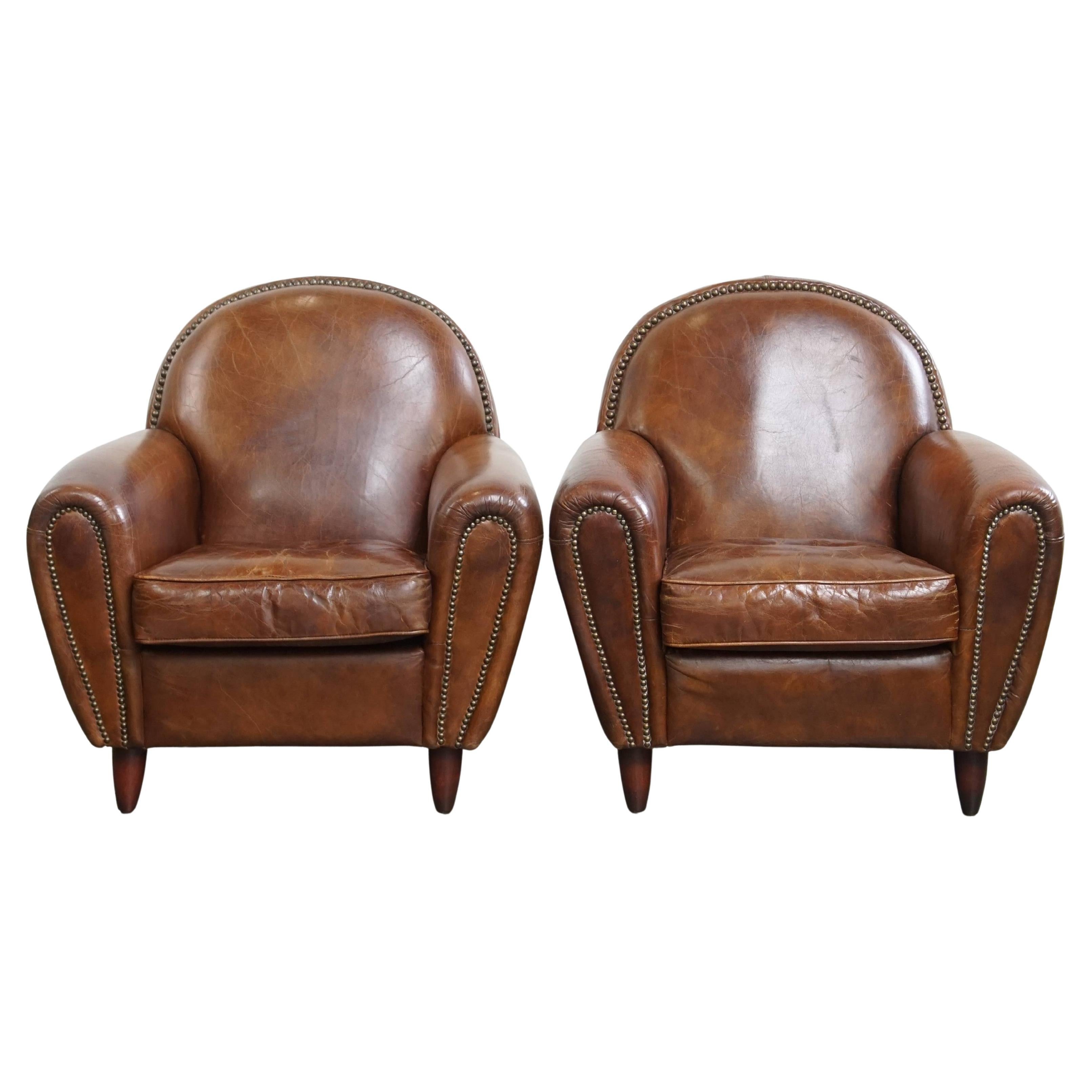 Set of 2 Cowhide Leather Design Armchairs