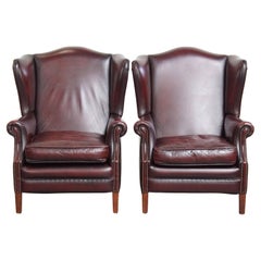 2er-Set  Cowhide Leather Wingback Chairs im englischen Stil
