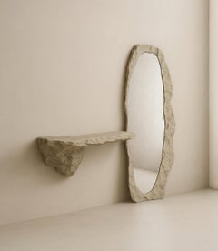 Set Of 2 Crpyta Console & Mirror in Travertine & Steel by Andres Monnier