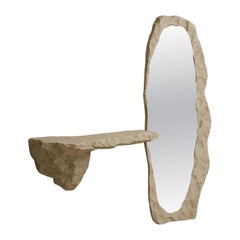 Set Of 2 Crpyta Console & Mirror in Travertine & Steel by Andres Monnier
