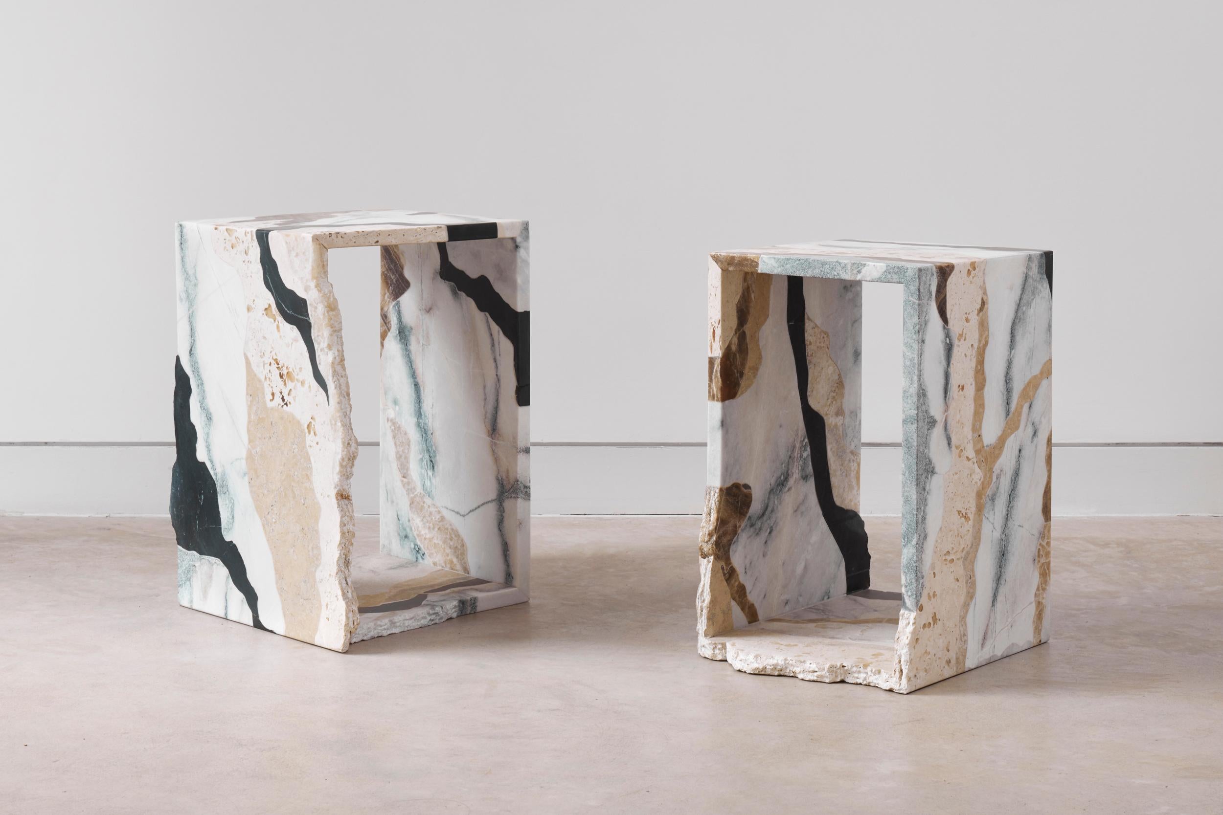 Set of 2 Crust N°1 Side Tables by Estudio Rafael Freyre.
Unique Pieces
Dimensions: D 34 x W 34 x H 49 cm 
Materials: Diverse recycled Andes stones.

ESTUDIO RF is located in Lima, Peru. We are dedicated to the research of the contemporary Habitat