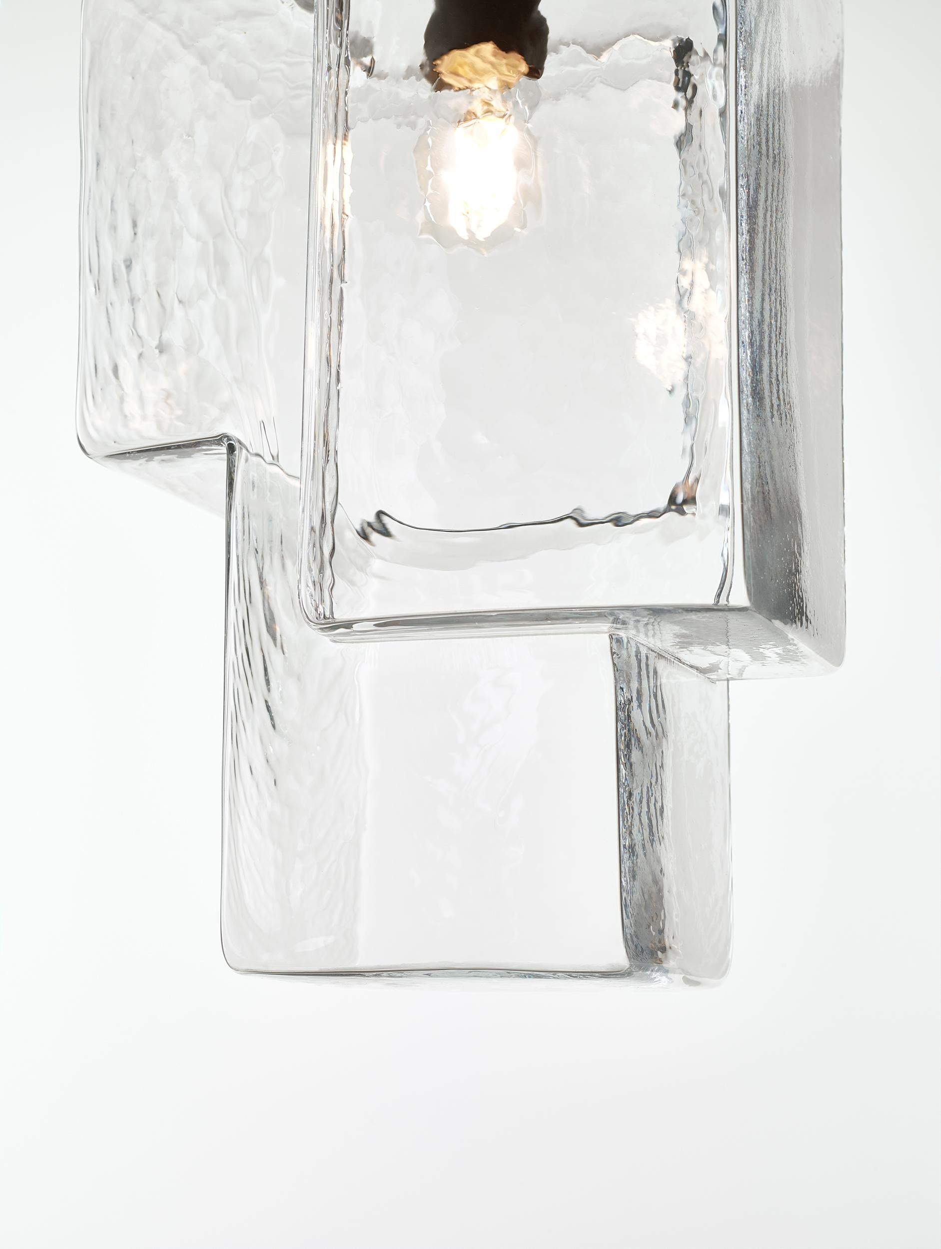 Czech Set of 2 Crystal Clear Tetris Pendant Light by Dechem Studio For Sale