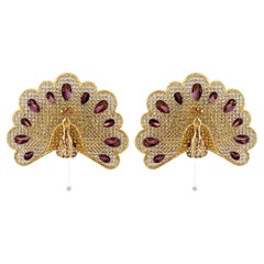 Set of 2 Crystal Glass Peacock Wall Lamps by Palwa