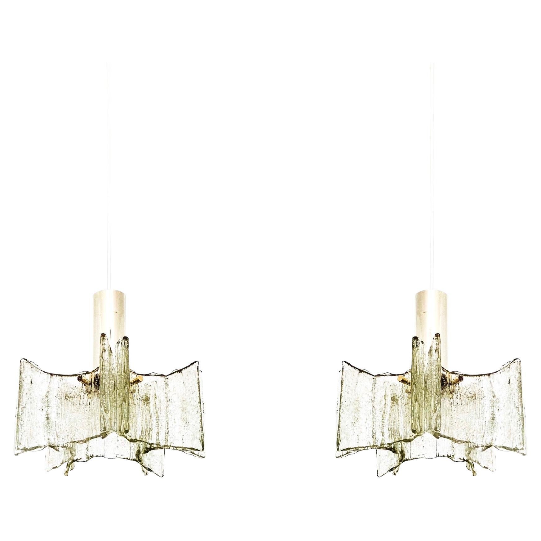 Set of 2 Crystal Glass Pendant Lamps by Kaiser Leuchten