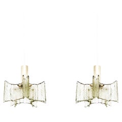 Vintage Set of 2 Crystal Glass Pendant Lamps by Kaiser Leuchten