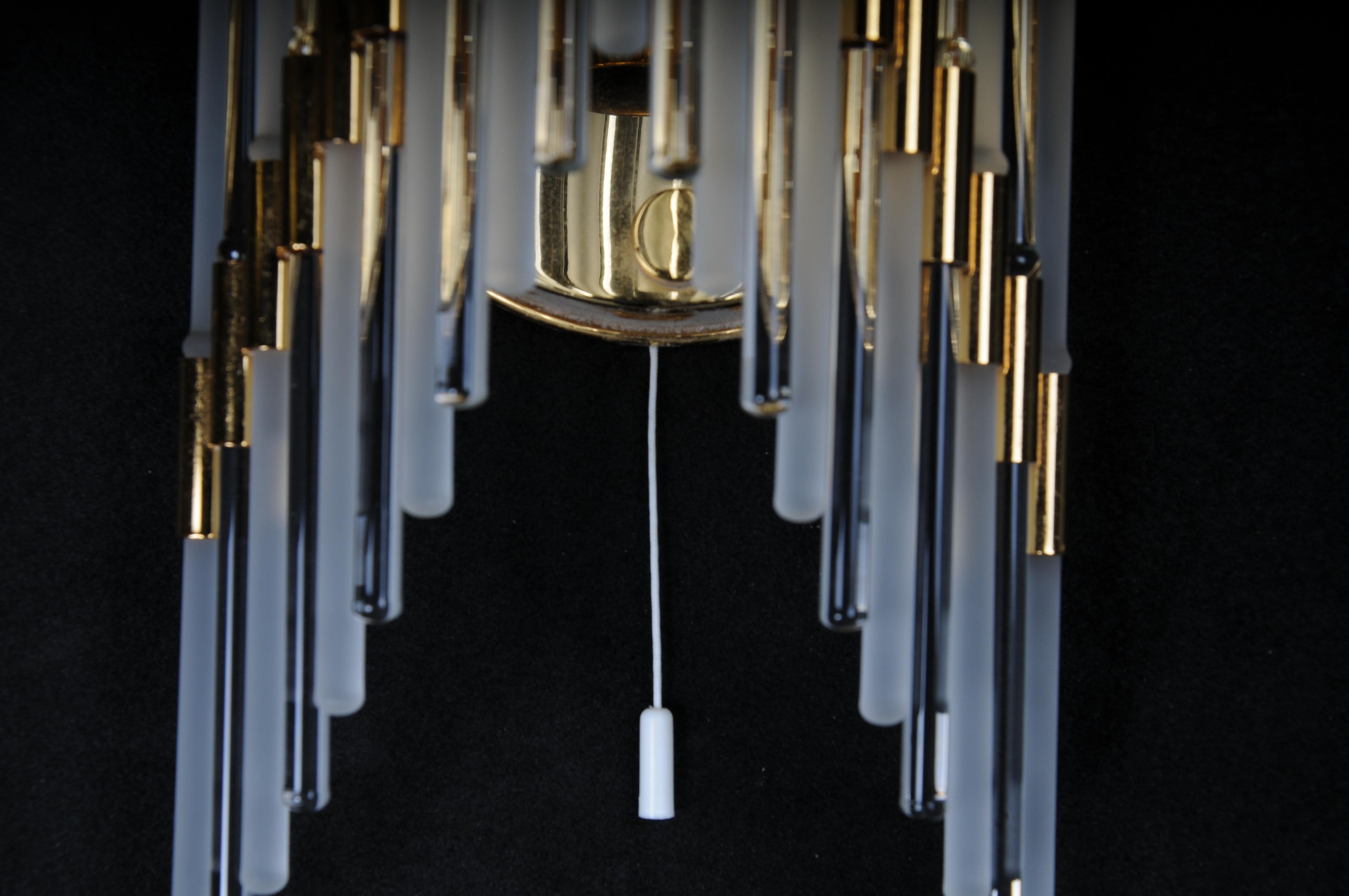 Set of 2 Crystal Glass Rods Wall Sconces, Germany, 1970s, Hollywood Regency For Sale 6