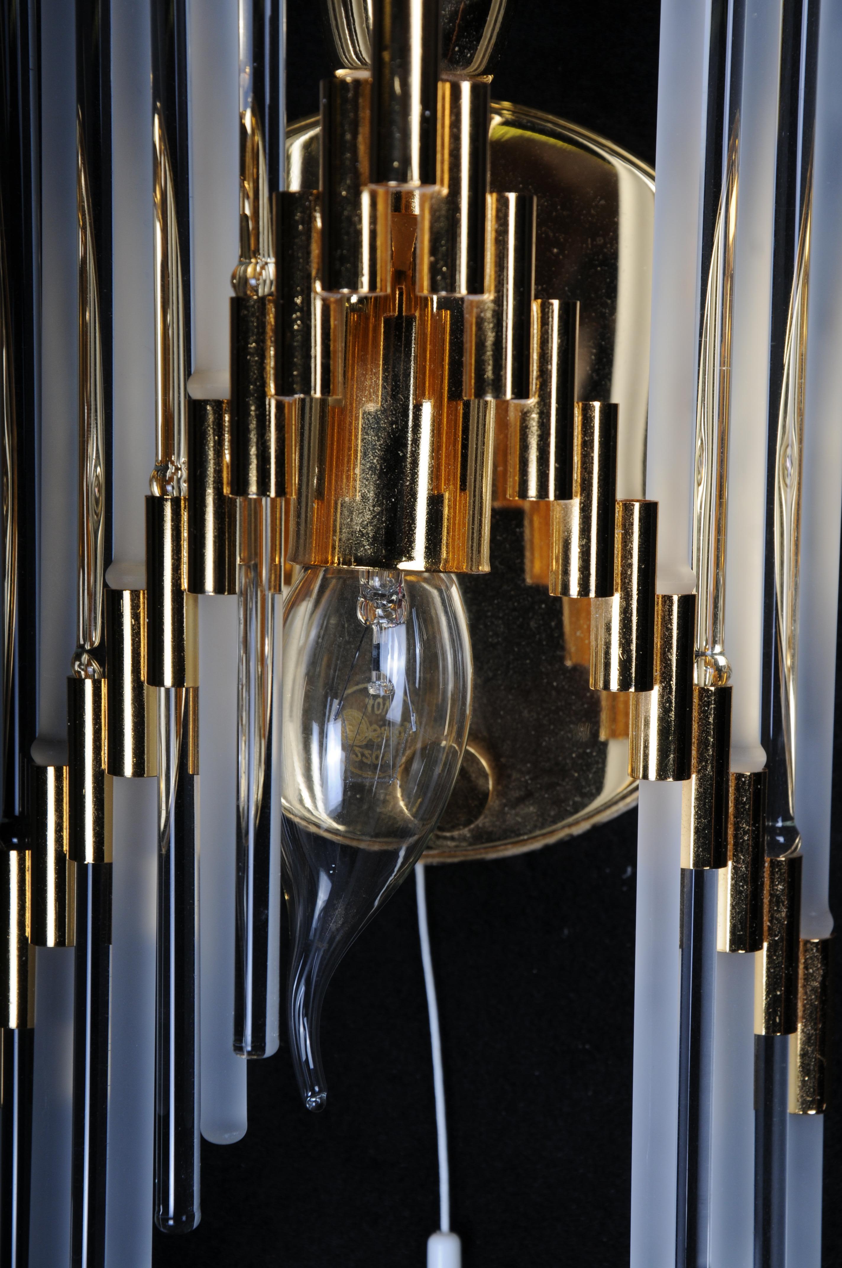Set of 2 Crystal Glass Rods Wall Sconces, Germany, 1970s, Hollywood Regency For Sale 10