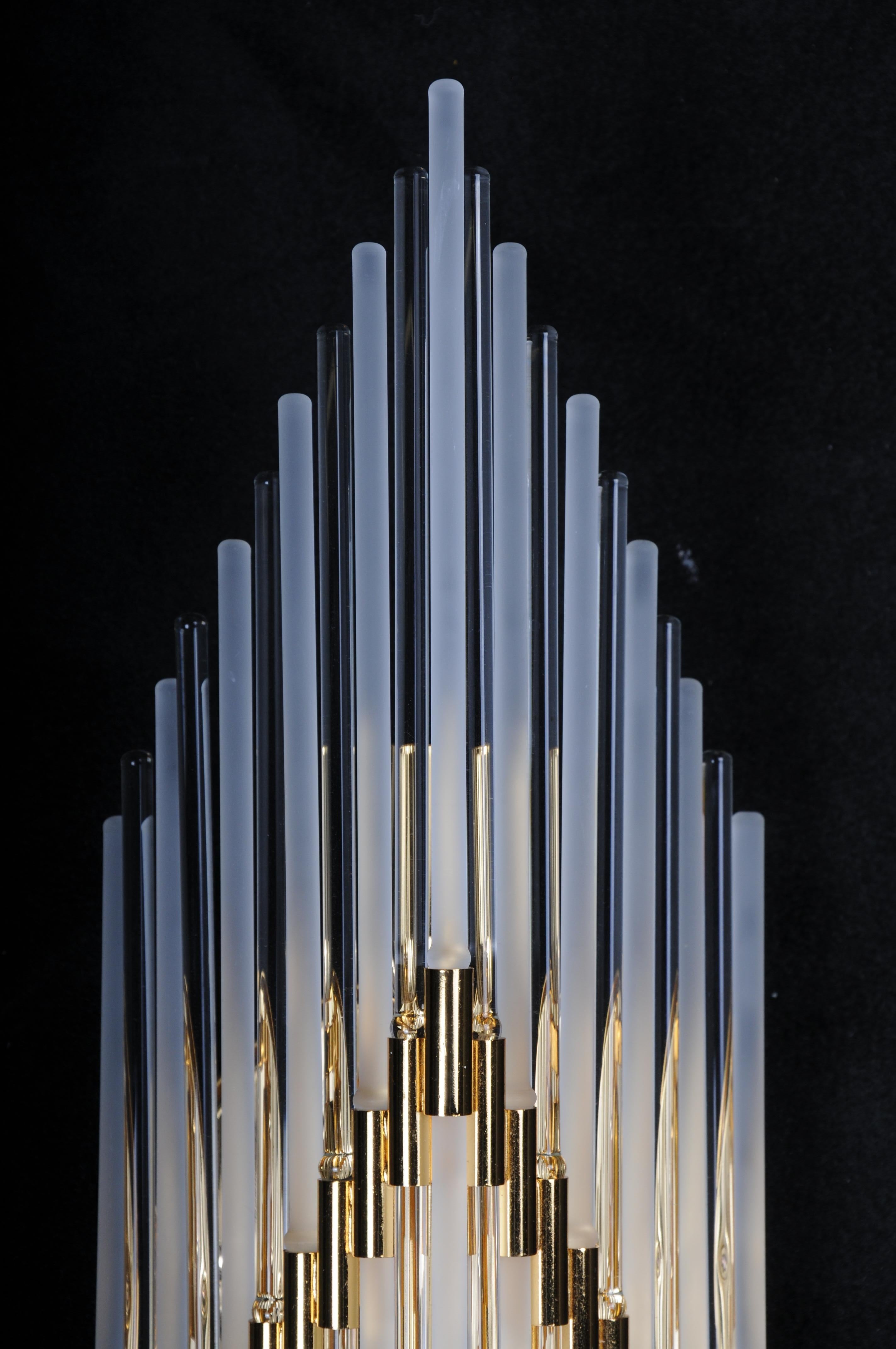 Gilt Set of 2 Crystal Glass Rods Wall Sconces, Germany, 1970s, Hollywood Regency For Sale