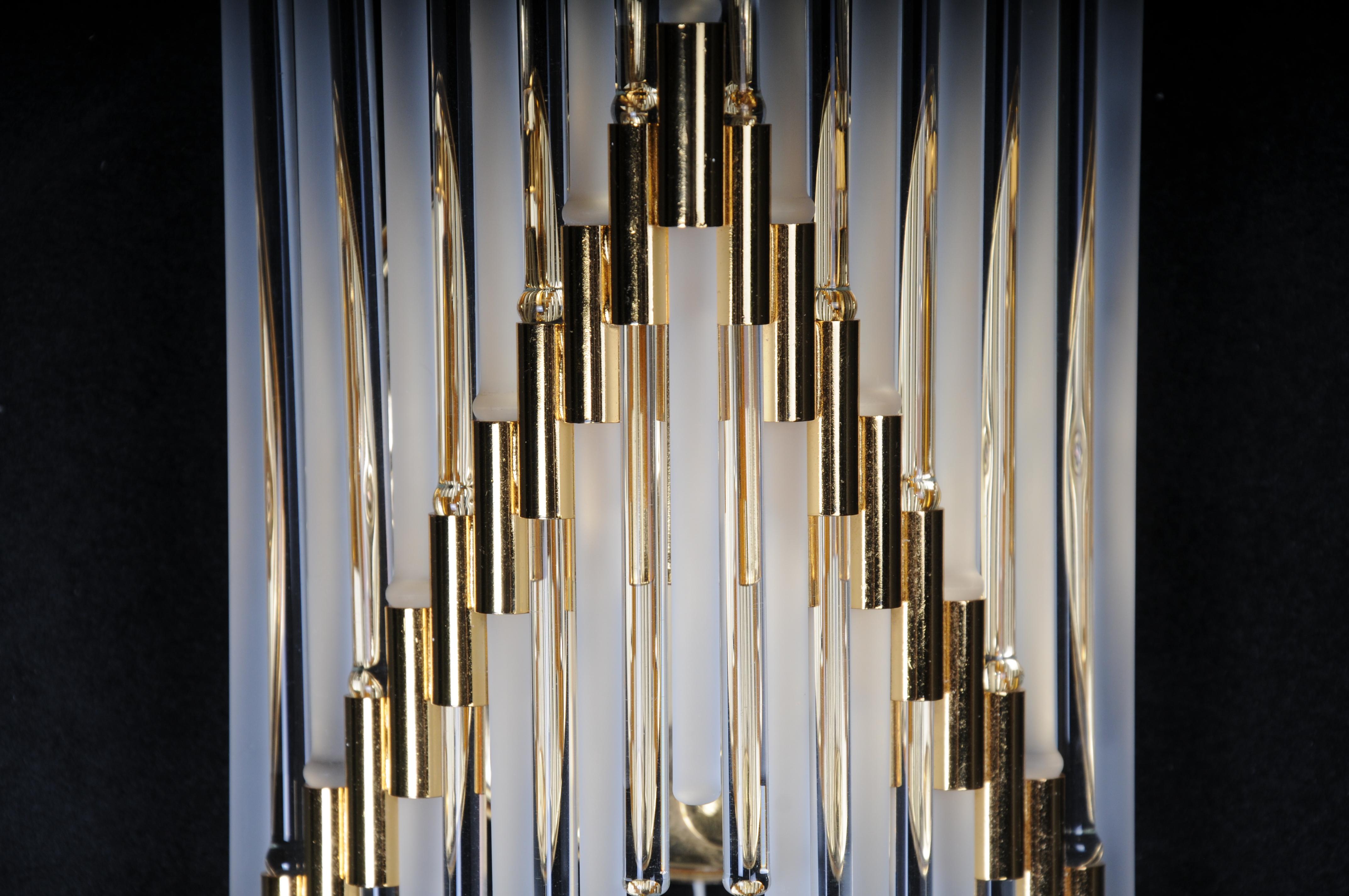 Brass Set of 2 Crystal Glass Rods Wall Sconces, Germany, 1970s, Hollywood Regency For Sale