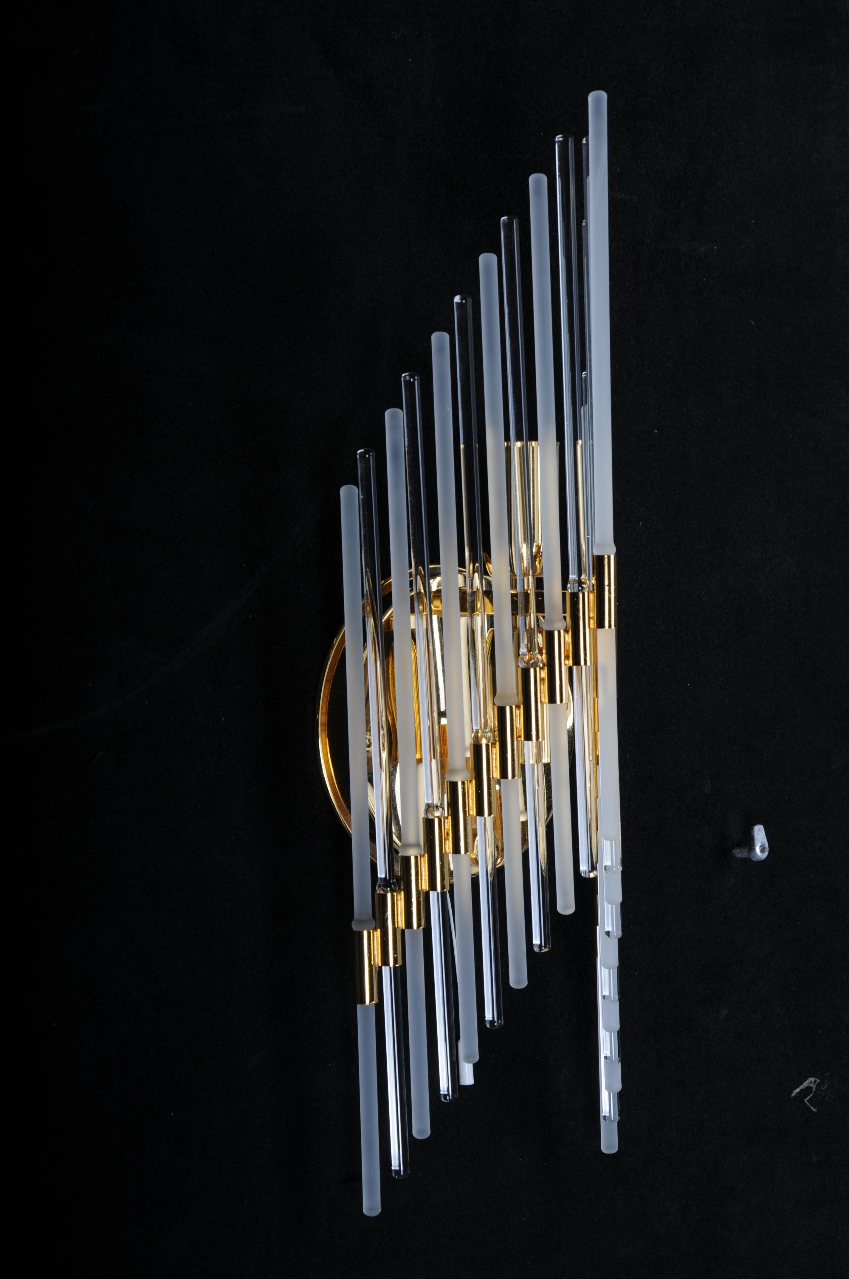 Set of 2 Crystal Glass Rods Wall Sconces, Germany, 1970s, Hollywood Regency For Sale 1
