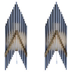 Set of 2 Crystal Glass Rods Wall Sconces, Germany, 1970s, Hollywood Regency