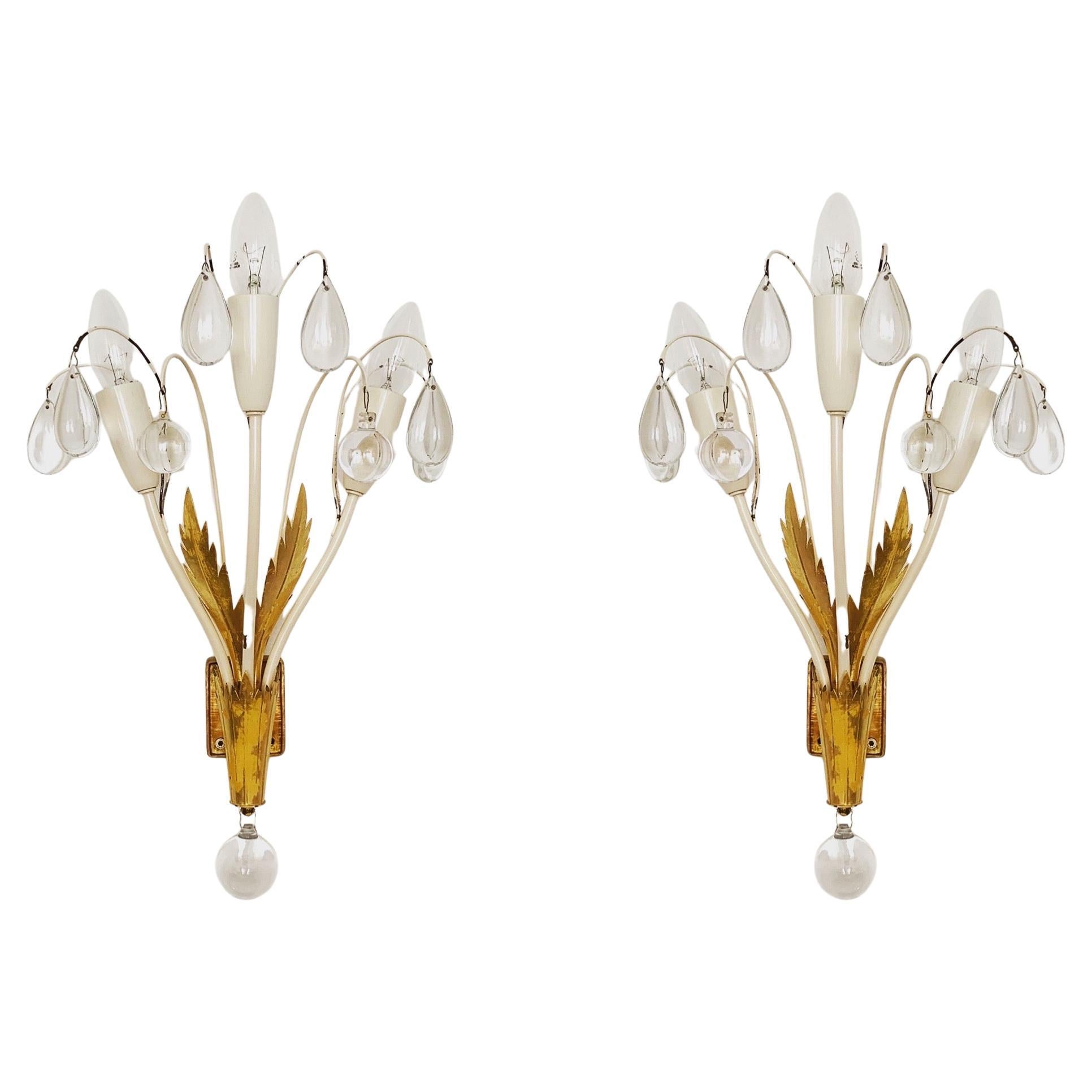 Set of 2 Crystal Glass Sconces by Vereinigte Werkstätten Werkstätten