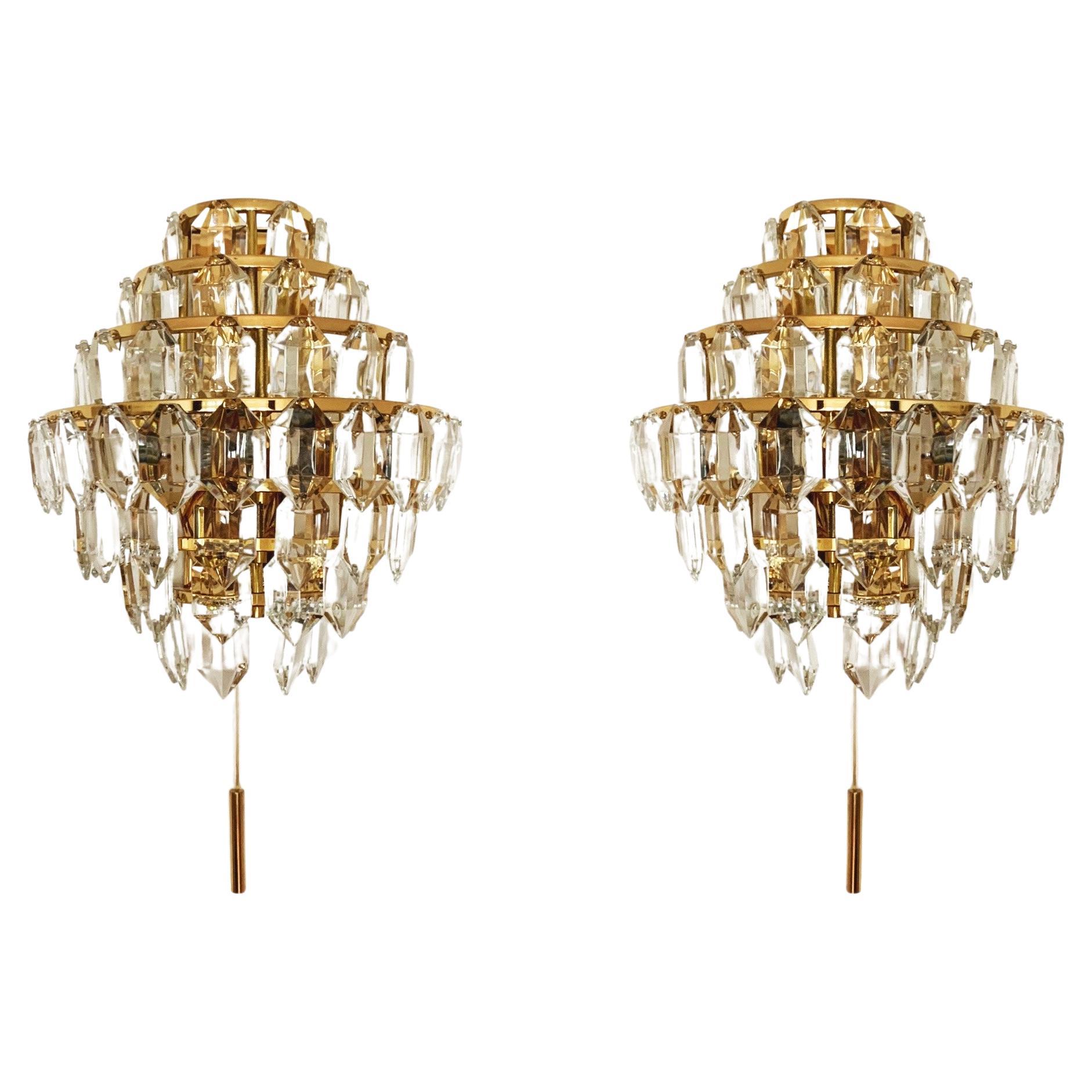 Set of 2 Crystal Glass Wall Lamps by Bakalowits  For Sale