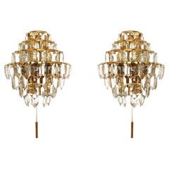 Set of 2 Crystal Glass Wall Lamps by Bakalowits 
