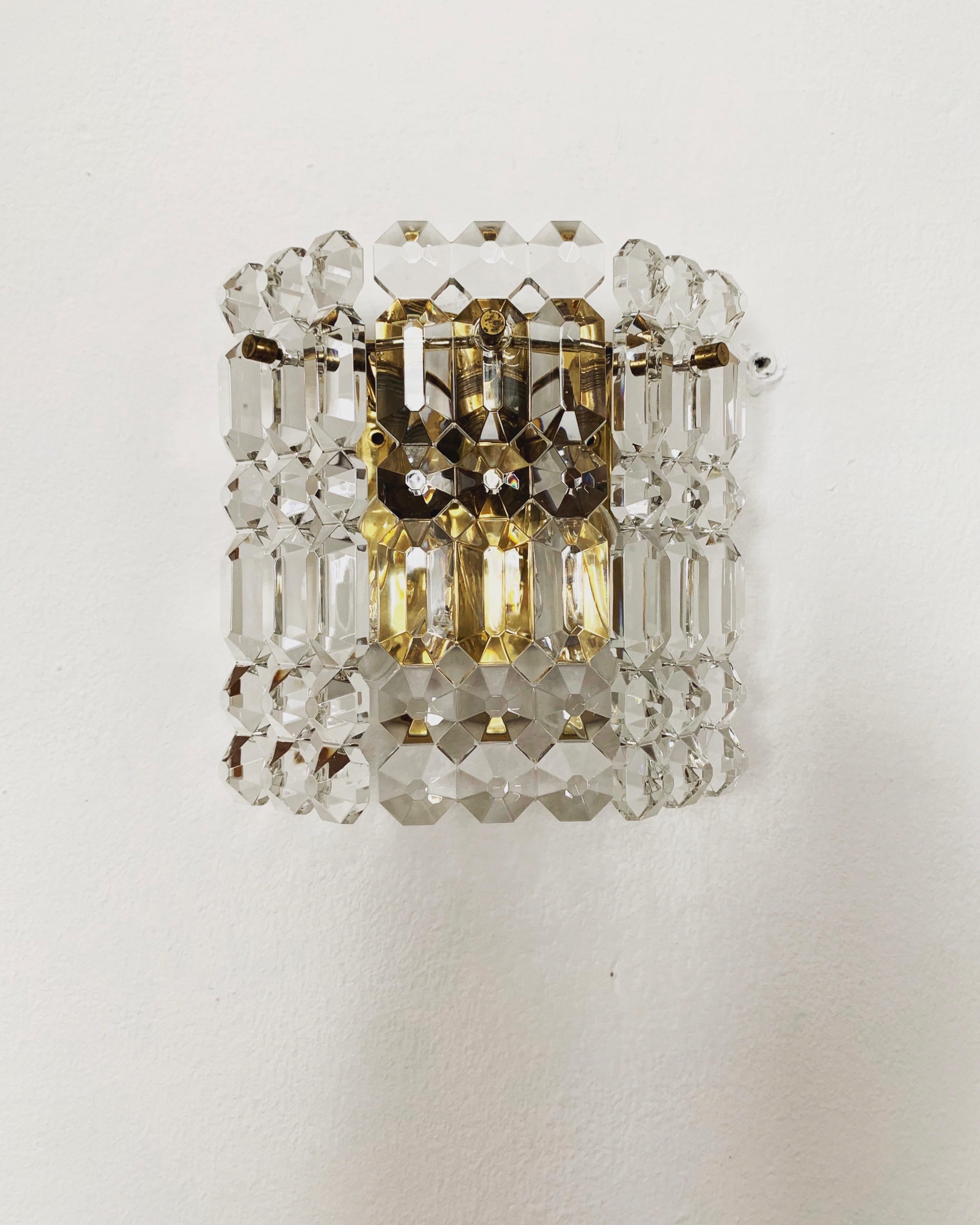 Mid-Century Modern Set of 2 Crystal Glass Wall Lamps by Kinkeldey  For Sale