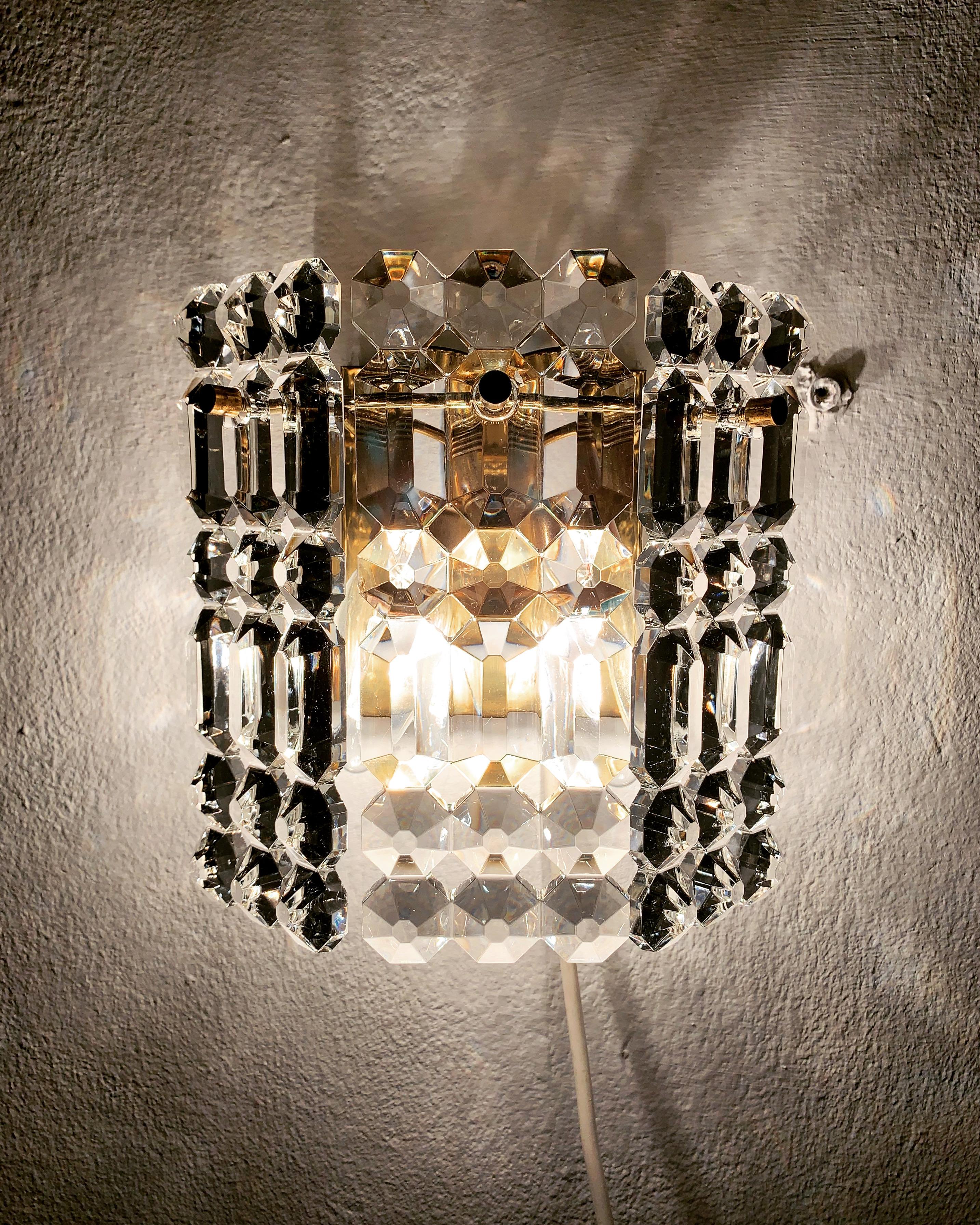 Set of 2 Crystal Glass Wall Lamps by Kinkeldey  For Sale 2