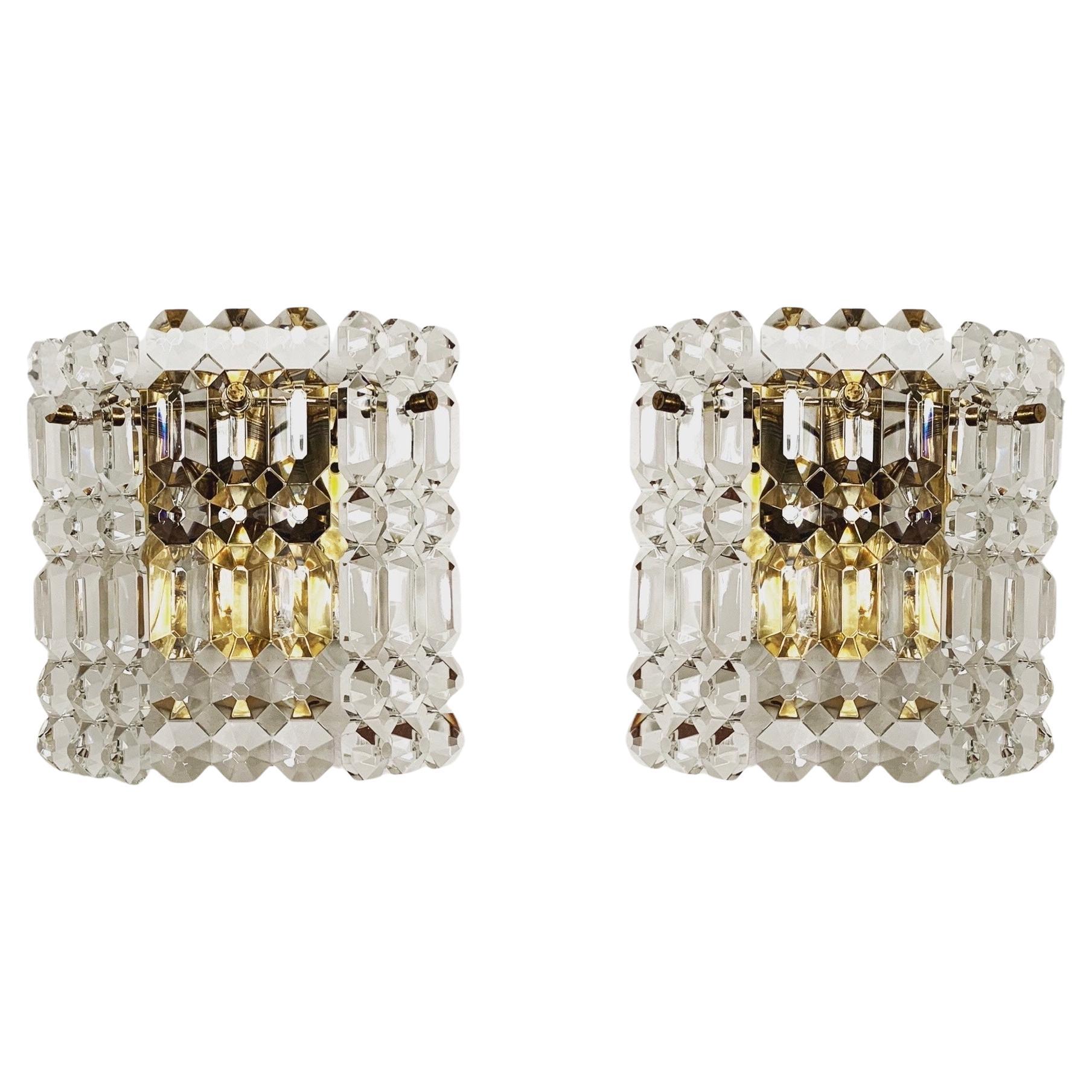 Set of 2 Crystal Glass Wall Lamps by Kinkeldey im Angebot