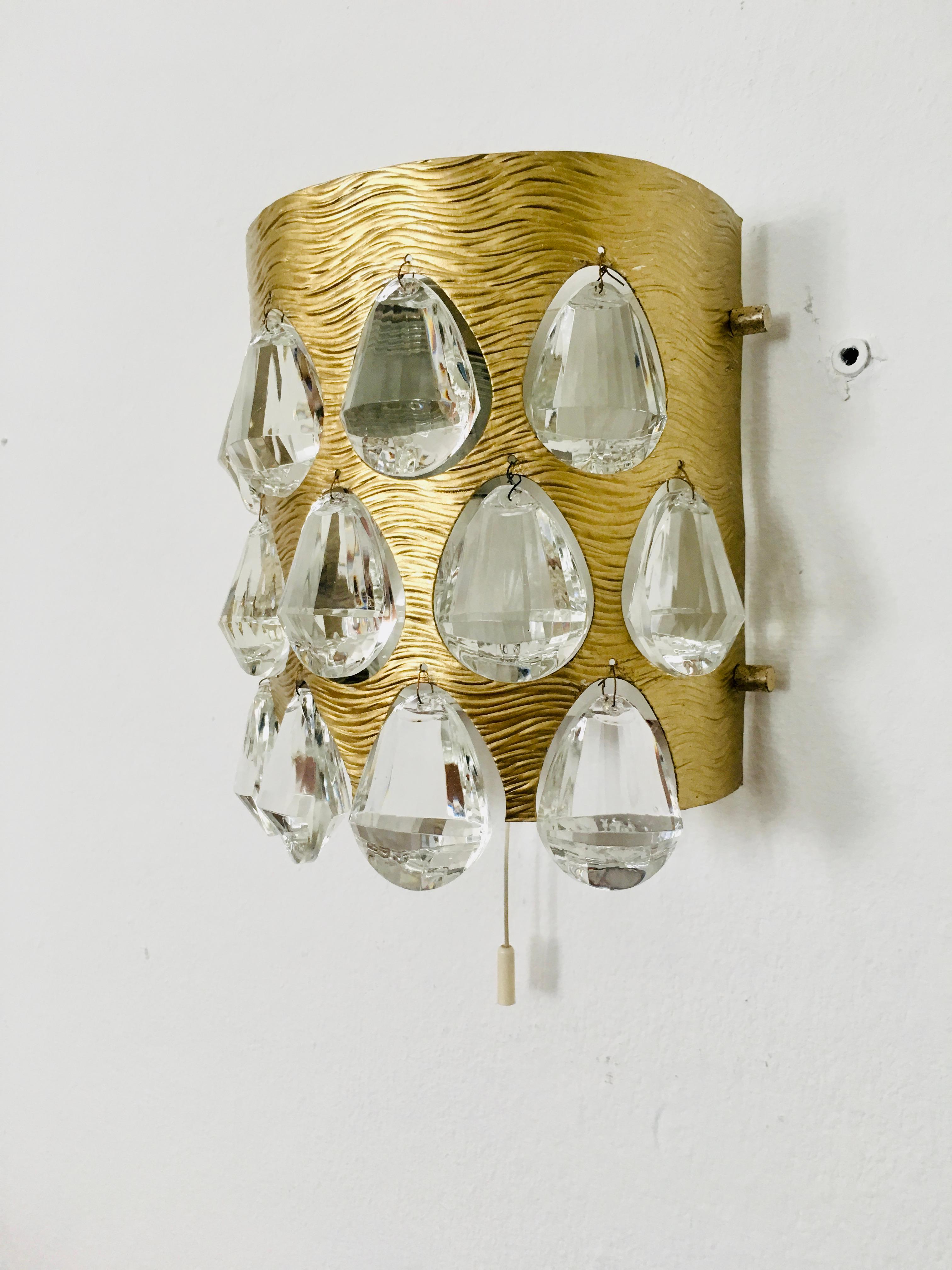 Set of 2 Crystal Glass Wall Lamps by Palwa In Good Condition For Sale In München, DE