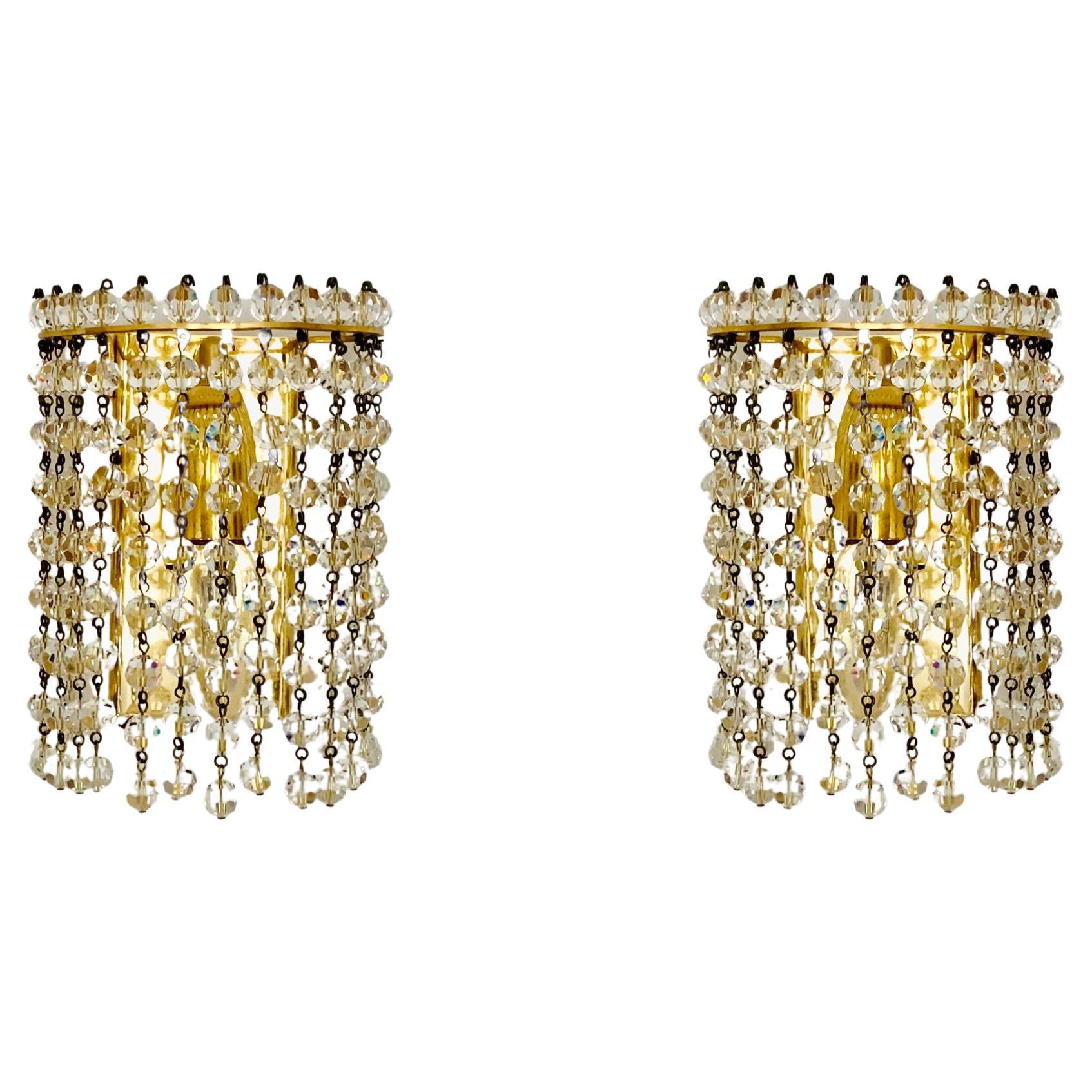 Set of 2 Crystal Glass Wall Lamps by Palwa For Sale