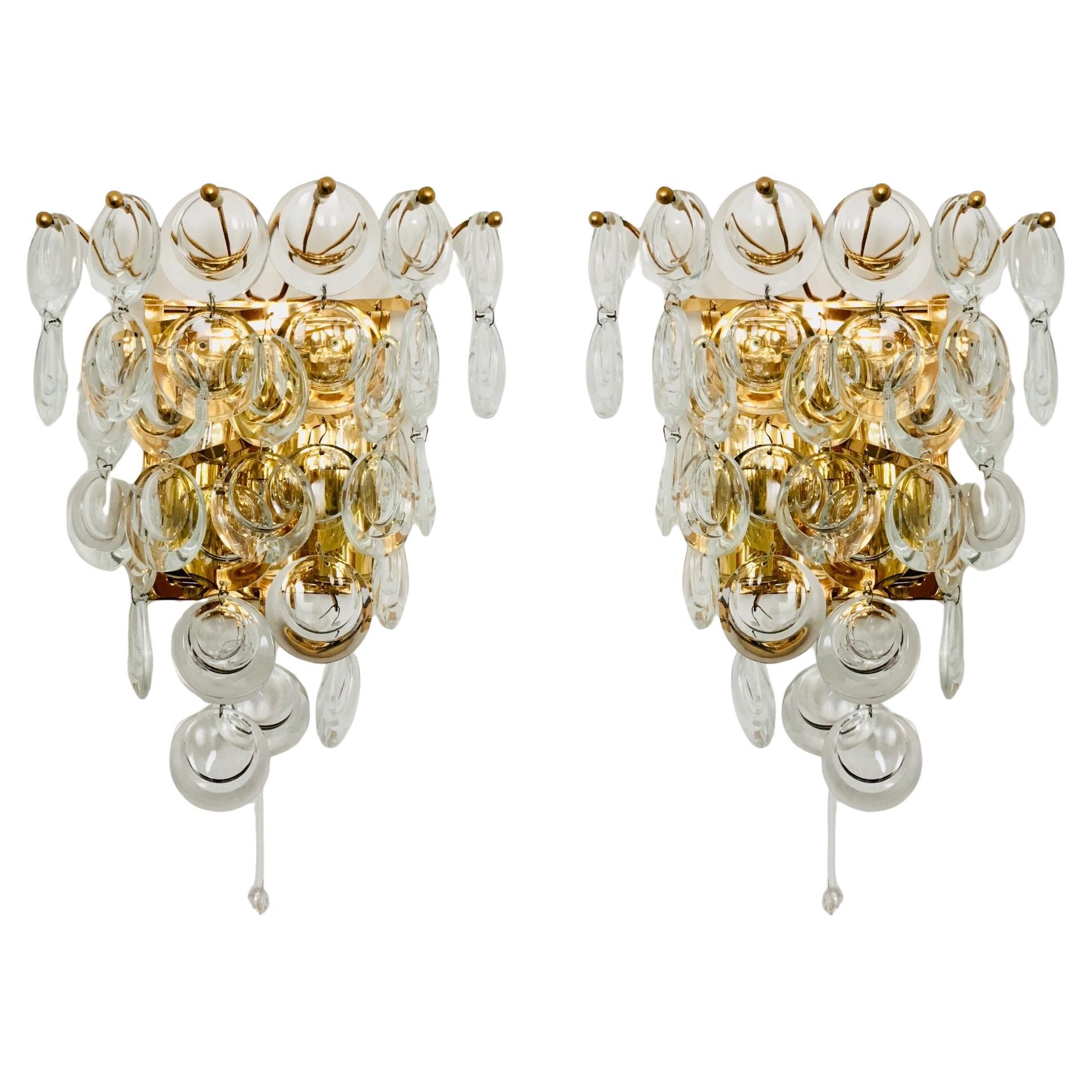 Set of 2 Crystal Glass Wall Lamps by Palwa