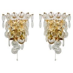 Set of 2 Crystal Glass Wall Lamps by Palwa
