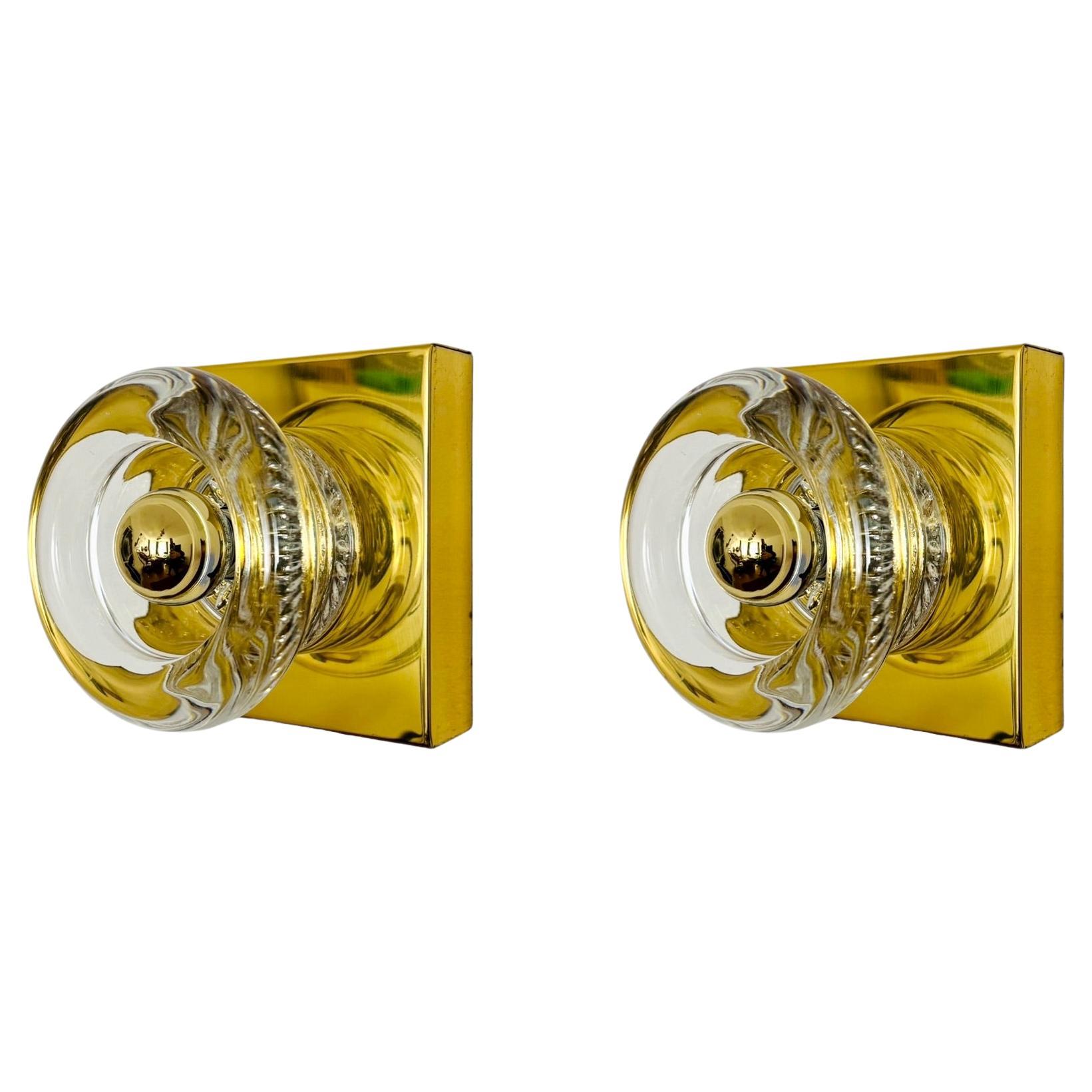 Set of 2 Crystal Glass Wall Lamps or Flush Lights by Cosack