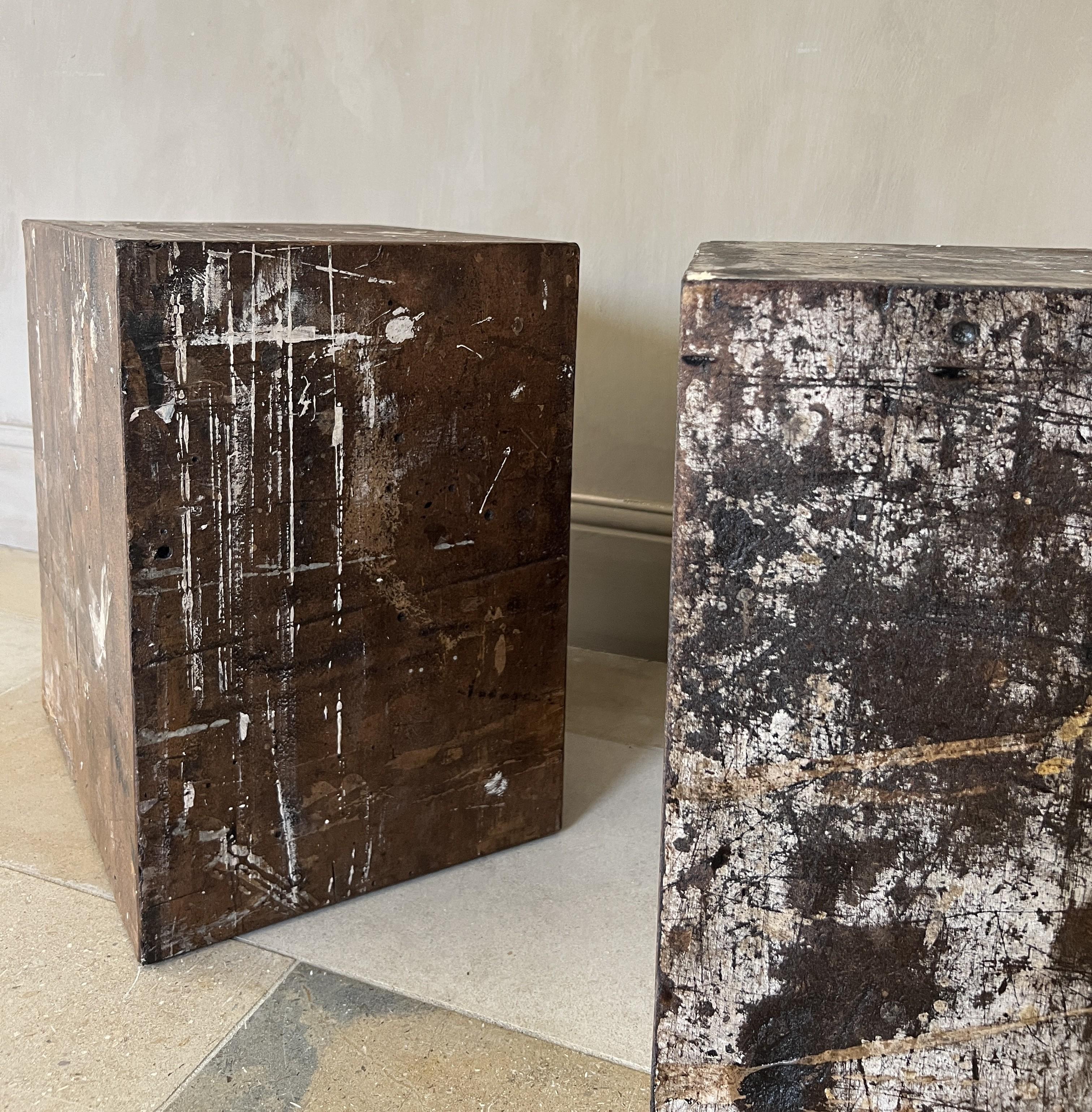 Belgian Set of 2 CUBES nightstands sidetables from reclaimed wood