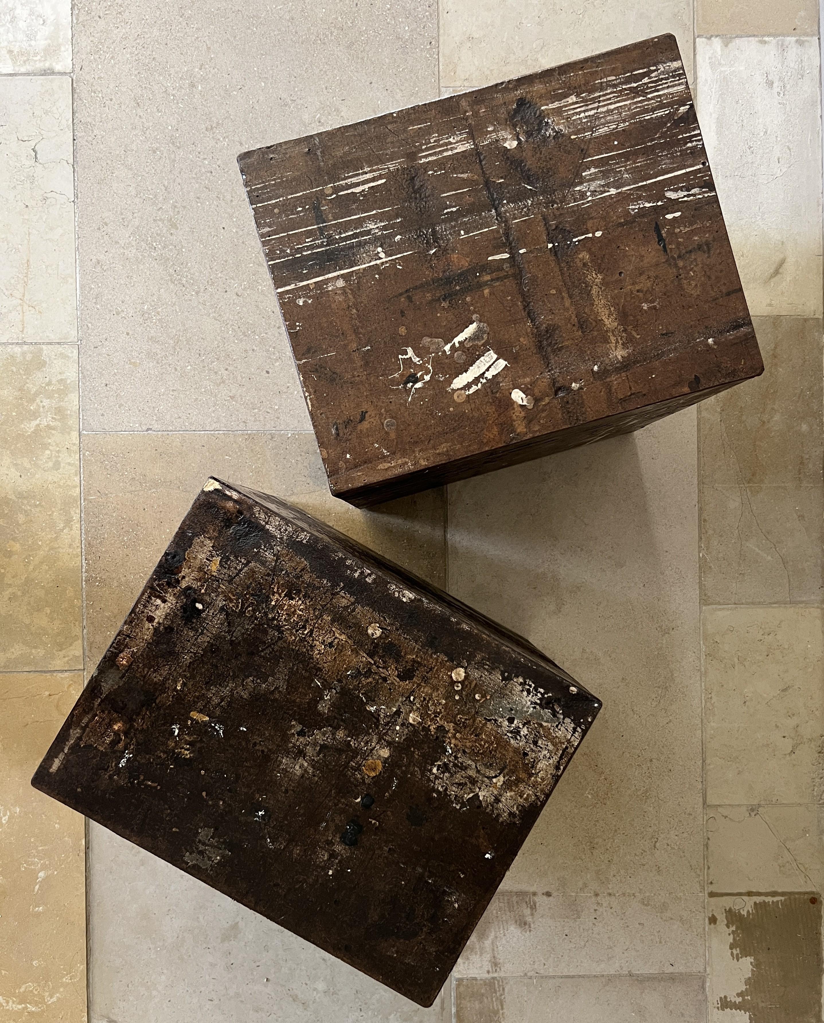 Hand-Crafted Set of 2 CUBES nightstands sidetables from reclaimed wood