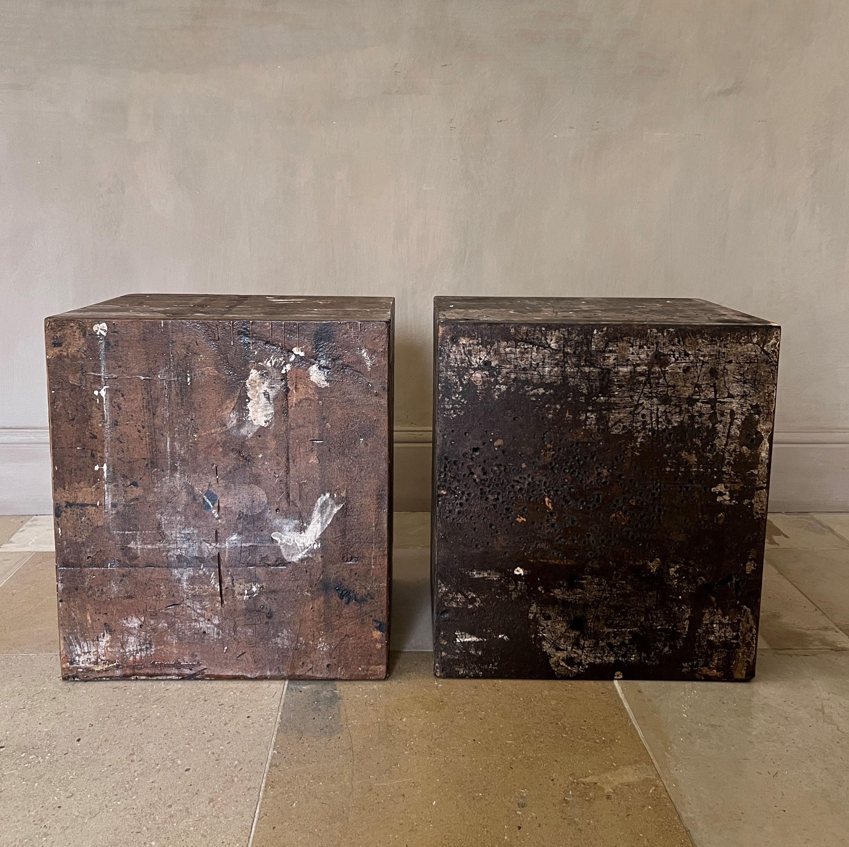 Contemporary Set of 2 CUBES nightstands sidetables from reclaimed wood