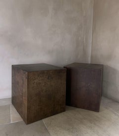 Set of 2 CUBES sidetables nightstands in reclaimed 18th century walnut