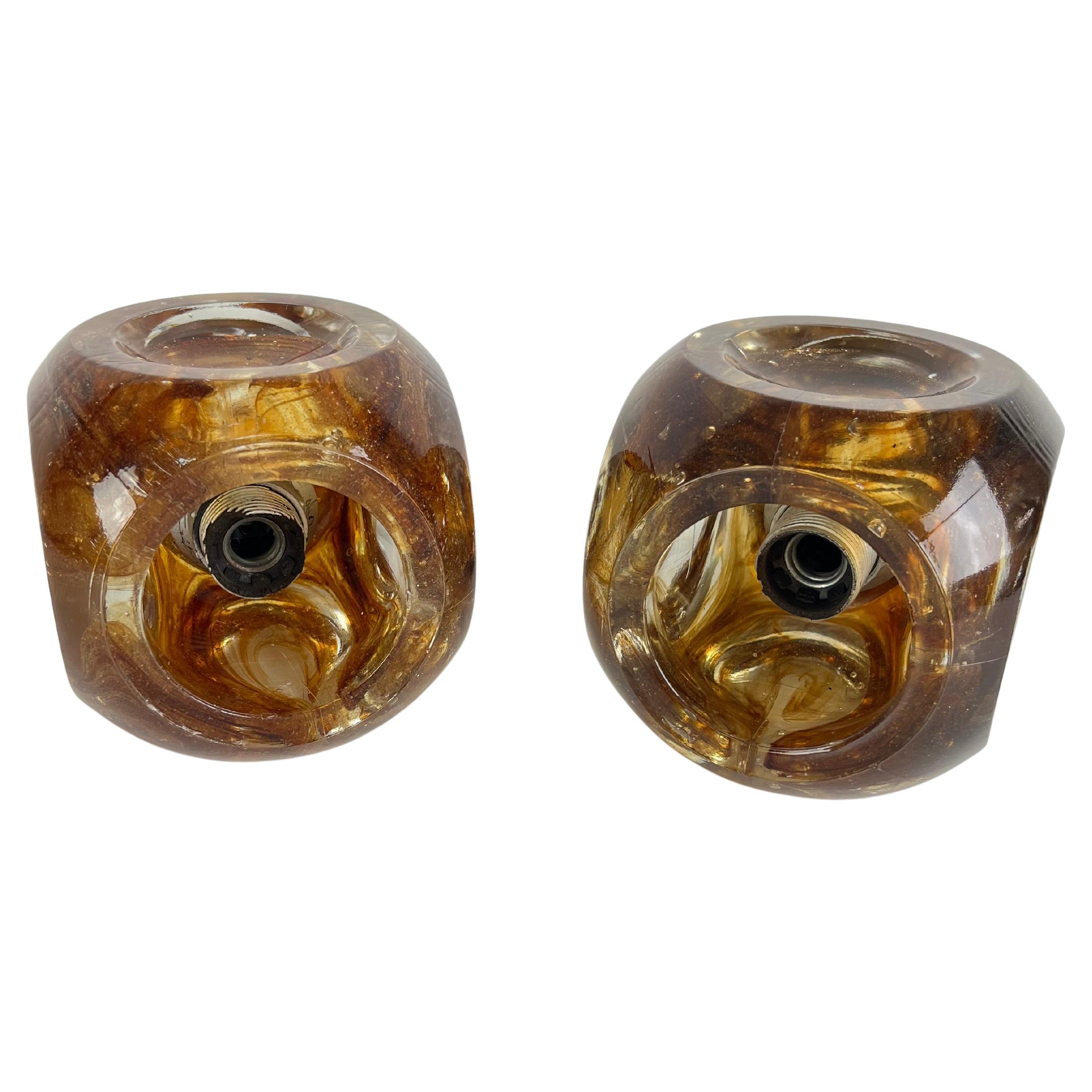 Set of 2 Cubic Murano Glass Wall Lamps, Made in Italy 1970s