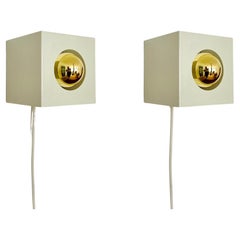 Set of 2 Cubist 1970s Modernist Metal Wall or Table Lamps