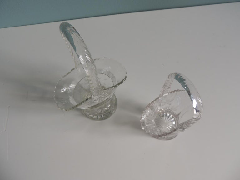 Set of (2) Cut Crystal Style Flower Vases in Shape of Baskets For Sale