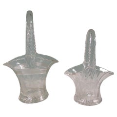 Set of (2) Cut Crystal Style Flower Vases in Shape of Baskets