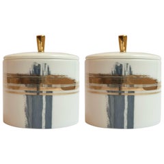 Set of 2 Cylindrical Box with Lid Artisan Brush André Fu Living Tableware