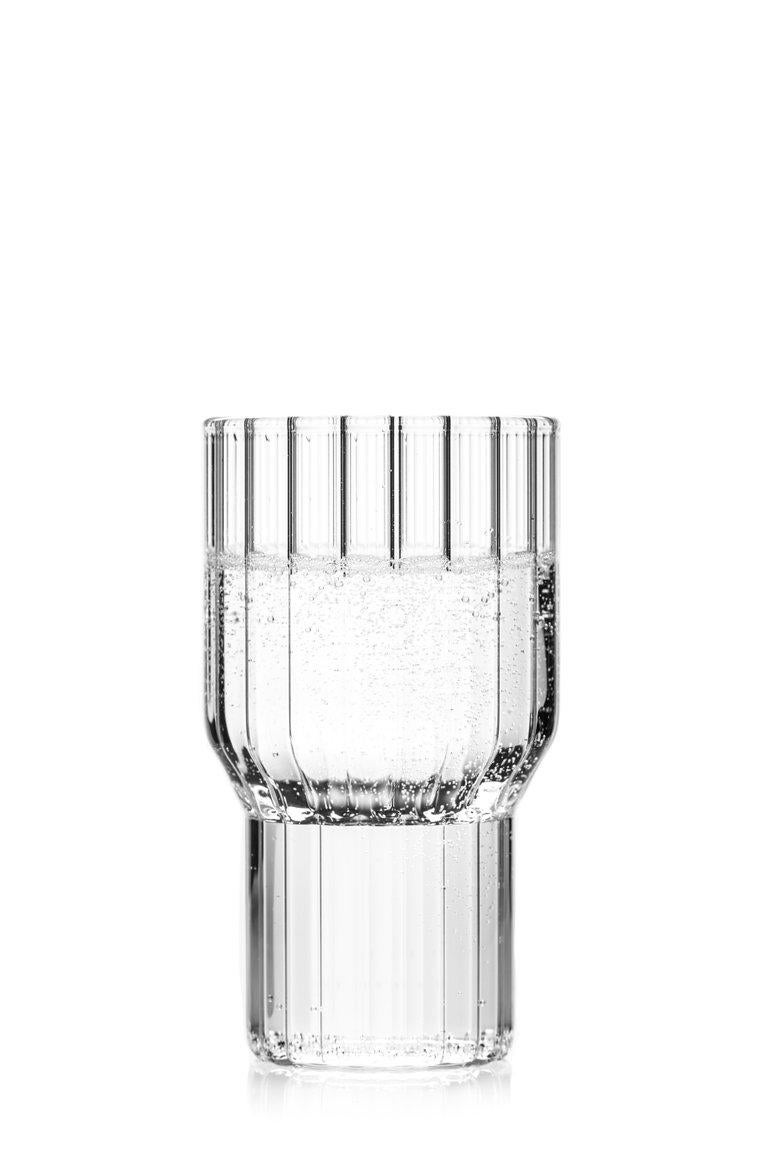 Modern EU Clients Set of 2 Contemporary Fluted Boyd Large Highball Glasses in Stock