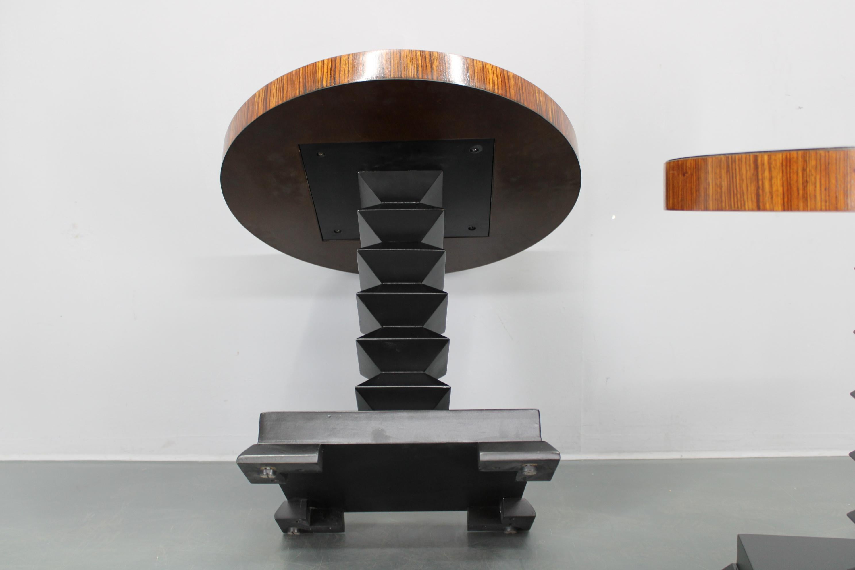 Set of 2 Czechoslovakian Cubist Style Side Tables, Veneer and Solid Wood, 1980s For Sale 5