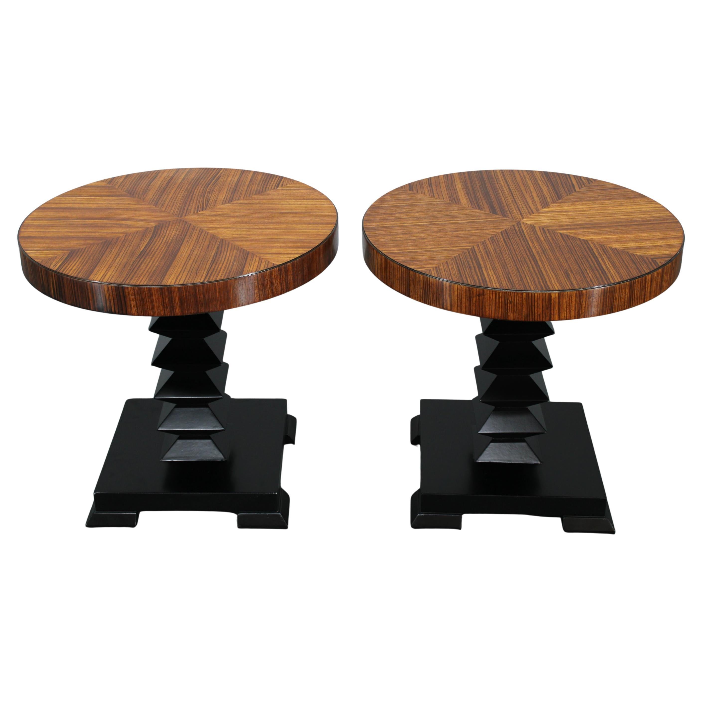 Set of 2 Czechoslovakian Cubist Style Side Tables, Veneer and Solid Wood, 1980s