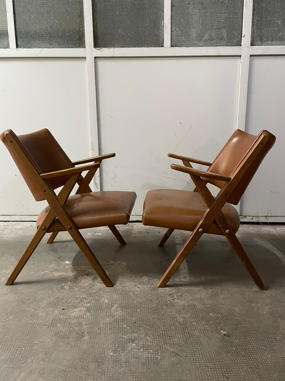 Cuir Ensemble de 2 fauteuils Dal Vera, Italie, années 1960 en vente