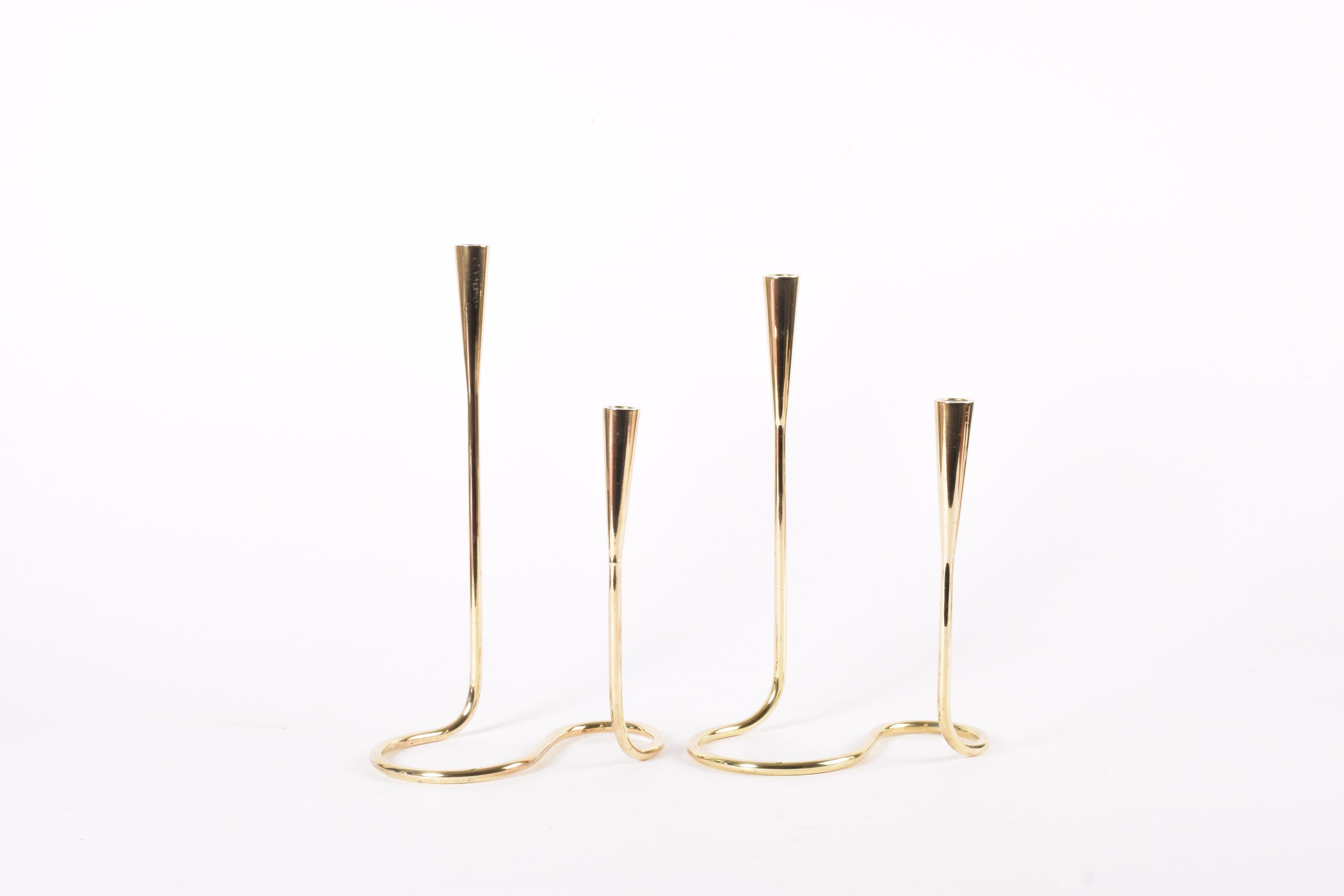 Scandinavian Modern Set of 2 Danish Brass Serpentine Double Candlestick for Illums Bolighus 1960s
