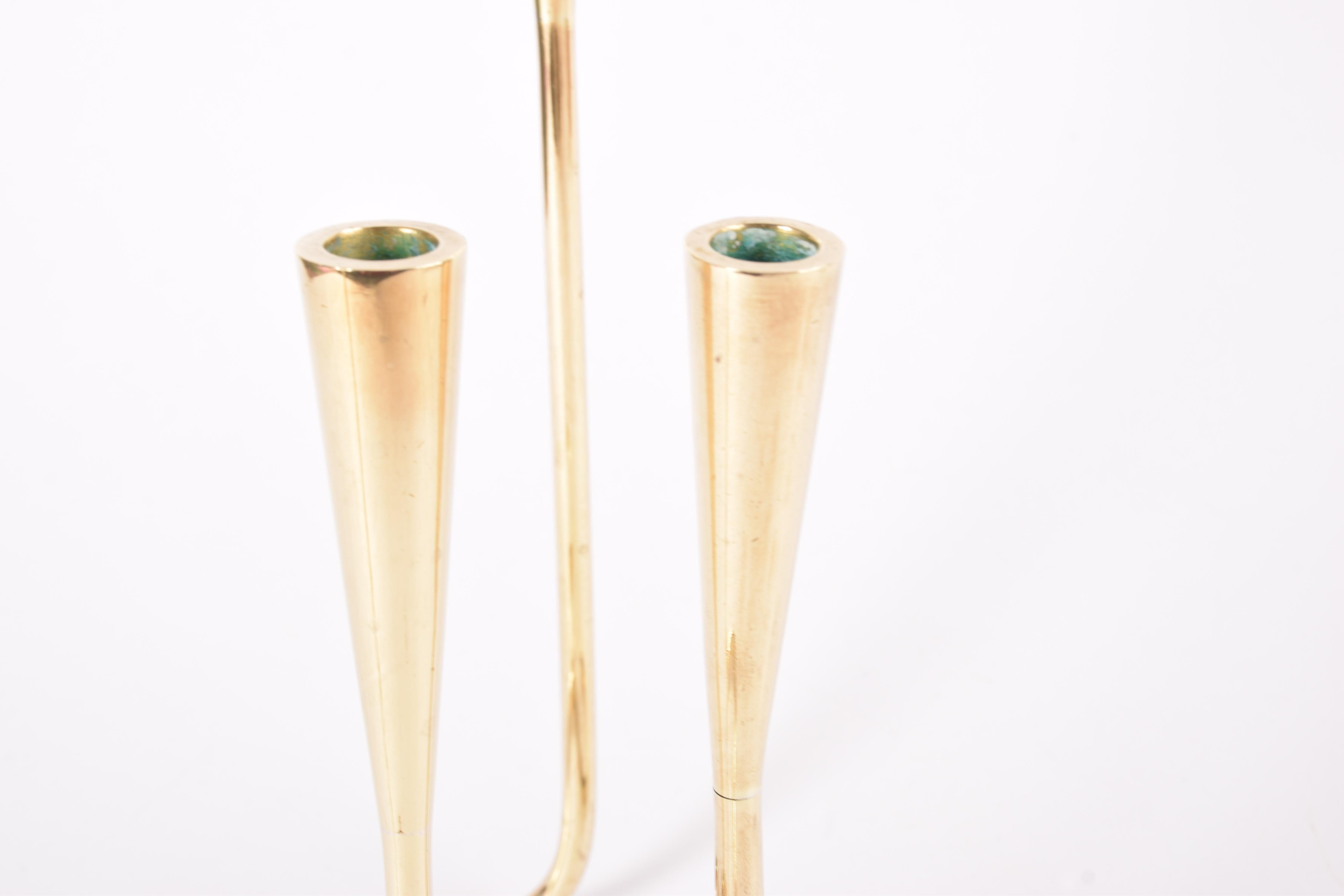 Set of 2 Danish Brass Serpentine Double Candlestick for Illums Bolighus 1960s 1