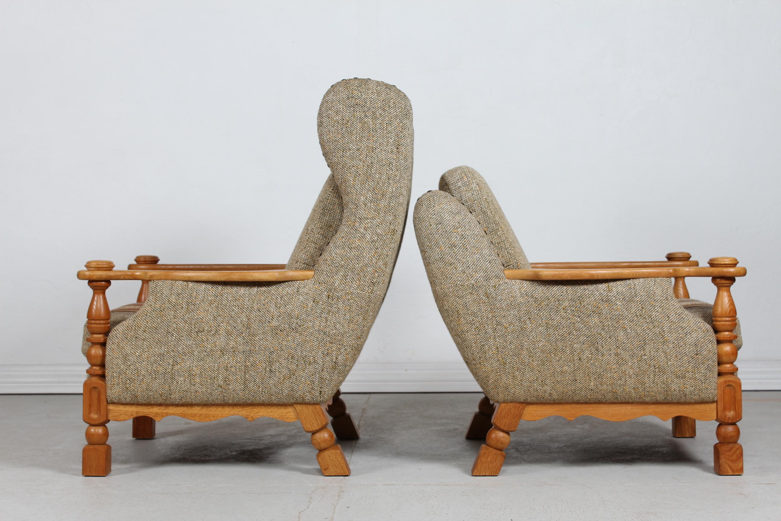 Set of 2 Danish Henning Kjærnulf style Lounge Chairs of Solid Oak  1970s For Sale 7