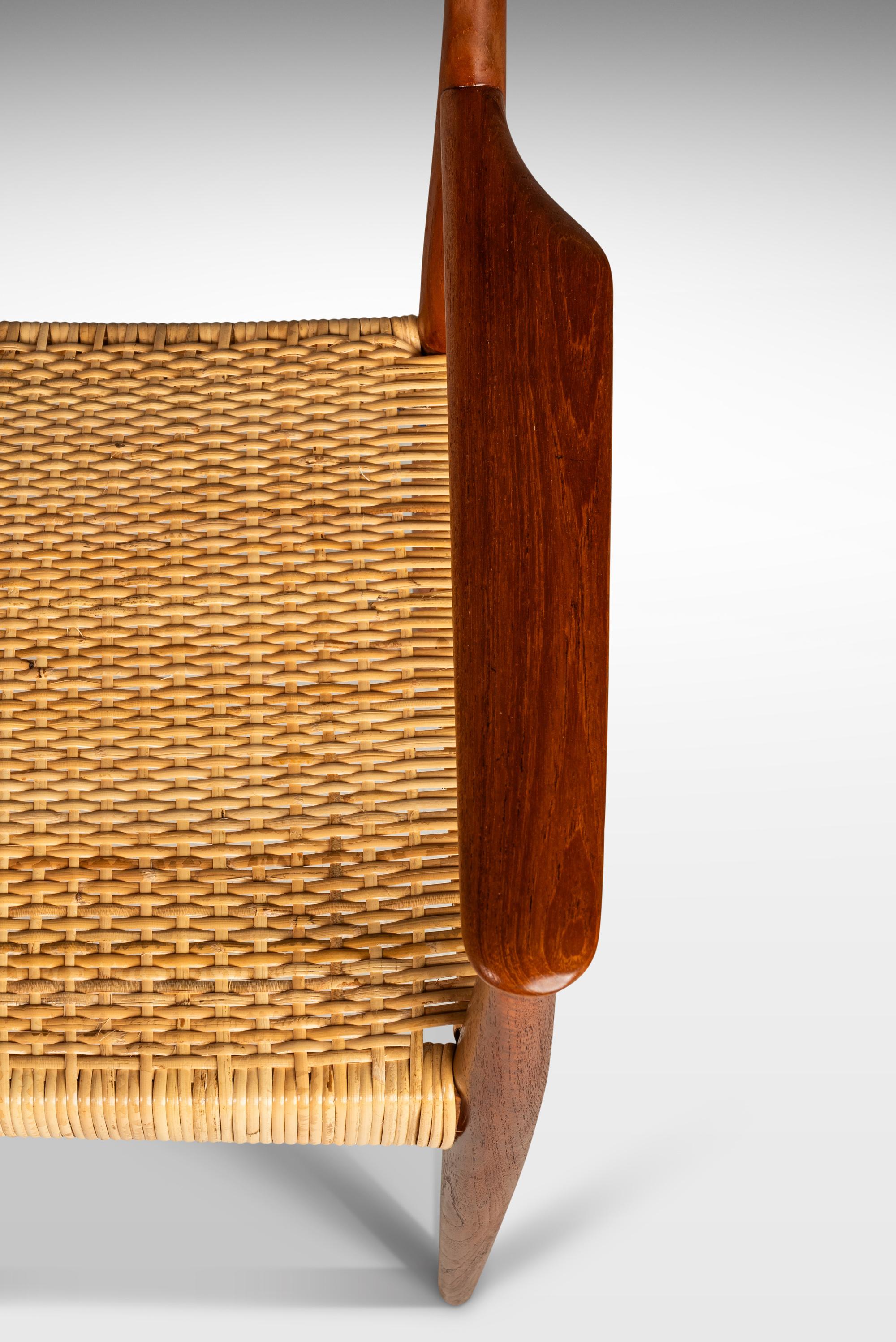 Wicker Set of 2 Danish Modern Arm Chairs by Enjar Larsen & Bender Madsen for Willy Beck For Sale