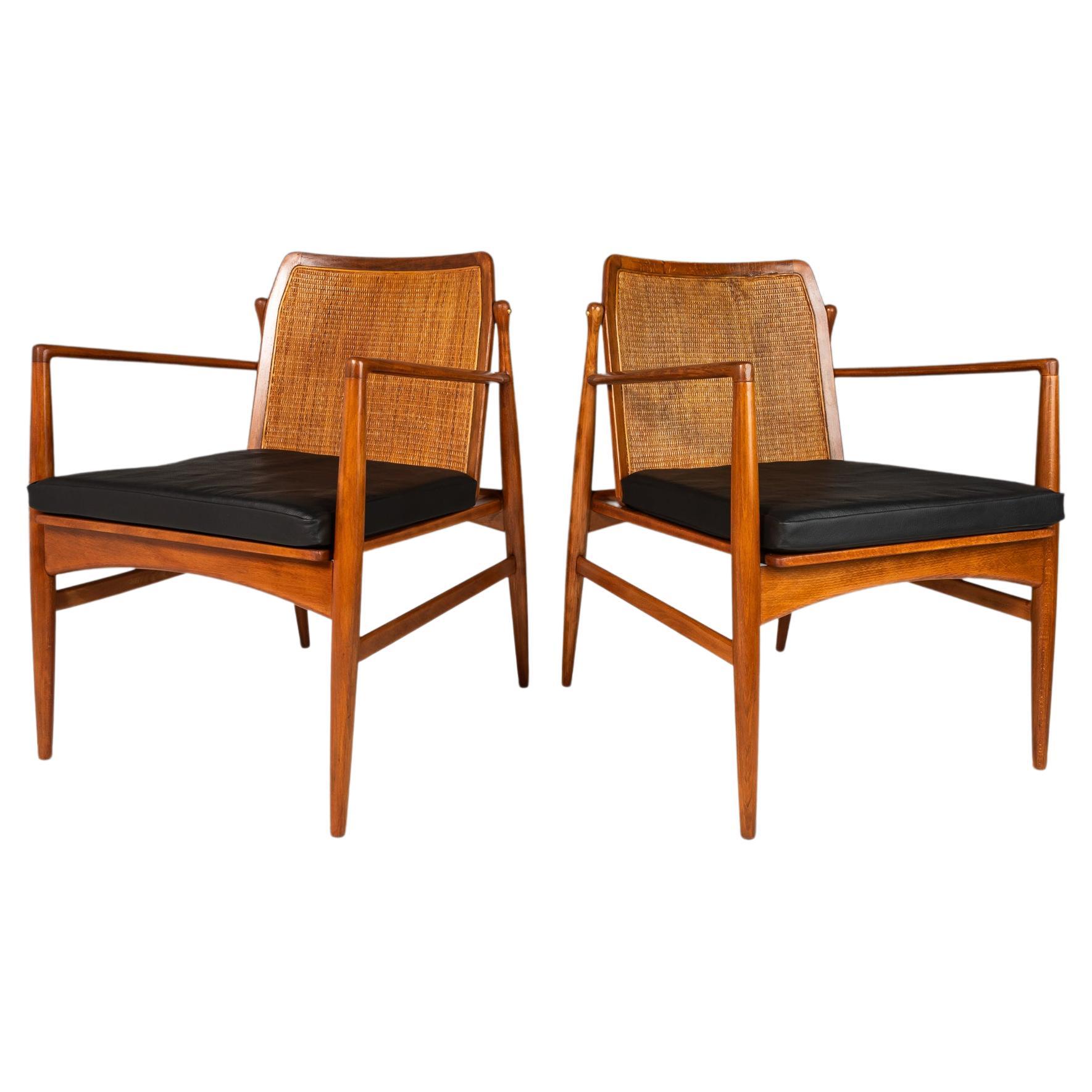 Set of 2 Danish Modern Lounge Chairs w/ Cane Backs by Ib Kofod Larsen for Selig 