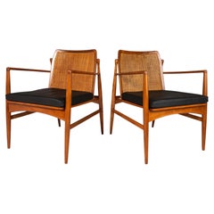 Set of 2 Danish Modern Lounge Chairs w/ Cane Backs by Ib Kofod Larsen for Selig 