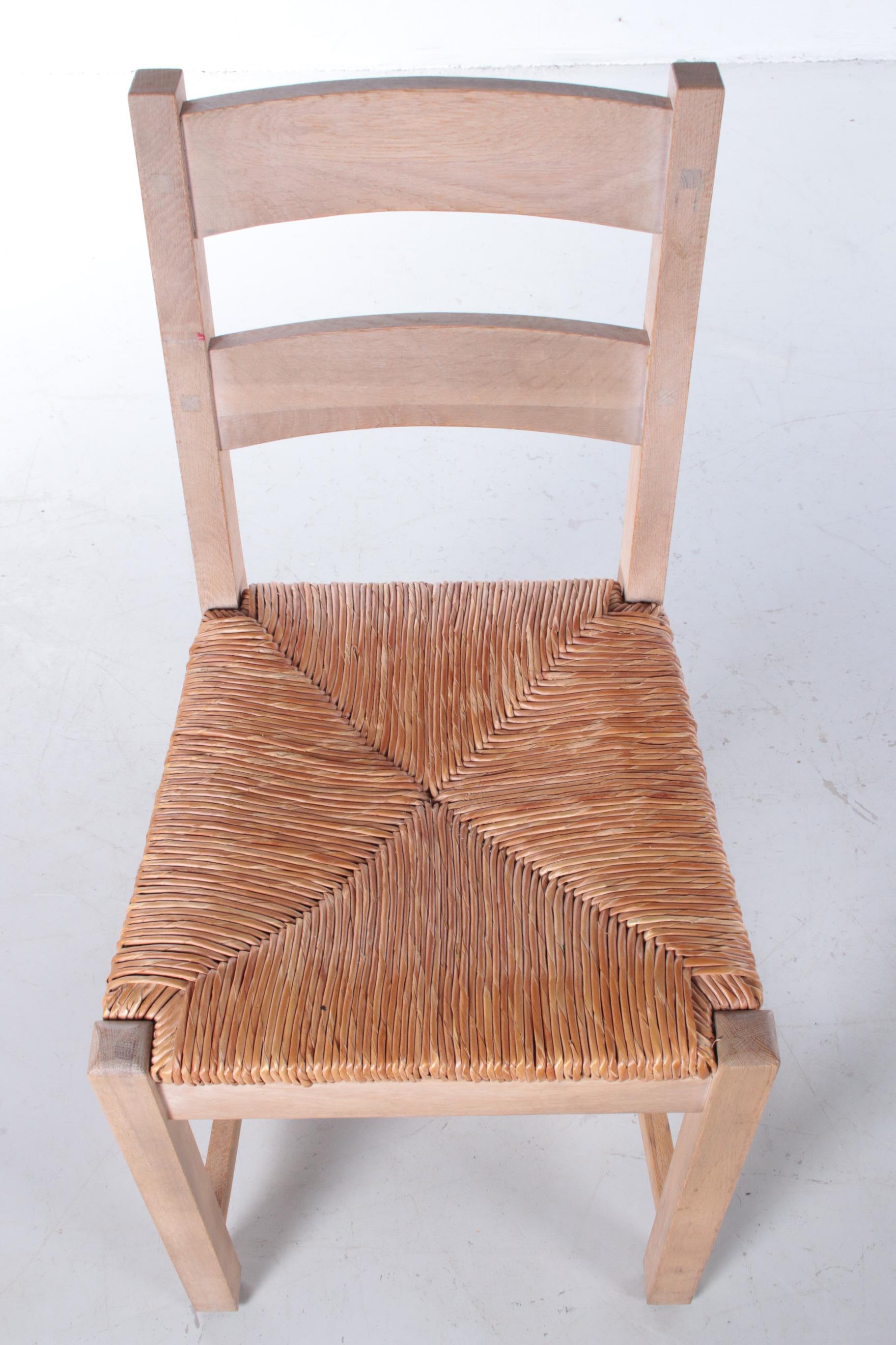 Scandinavian Modern Set of 2 Danish Oak Kitchen Chairs with Wicker Seats, 1970s For Sale